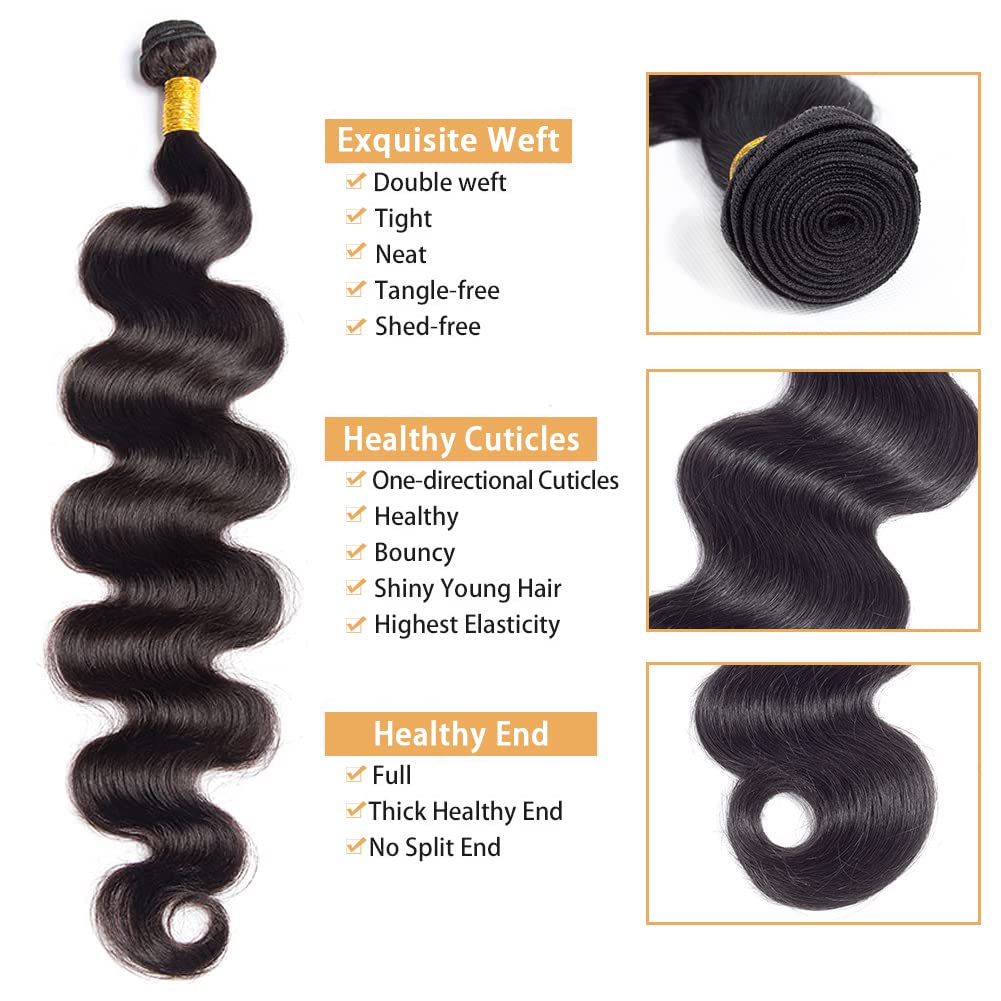 12A Brazilian Virgin Human Hair Bundles 100% Unprocessed Body Wave Weave - 34 Inch Natural Color Single Bundle for Hair Extensions & Styling (Perfect for Daily Wear, Parties & Special Occasions)