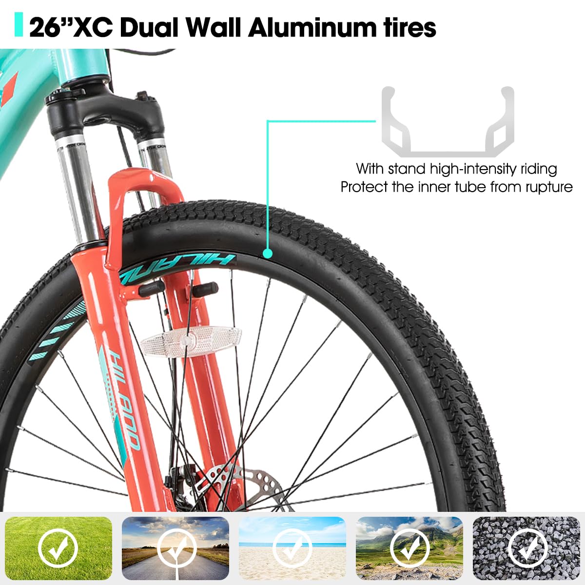 HILAND 20 26 27.5 Inch Women's Mountain Bike - 7/21 Speed with Lock-Out Suspension Fork, Lightweight Aluminum Frame MTB for Women & Girls - Perfect for Trail Riding, Commuting & Outdoor Adventures