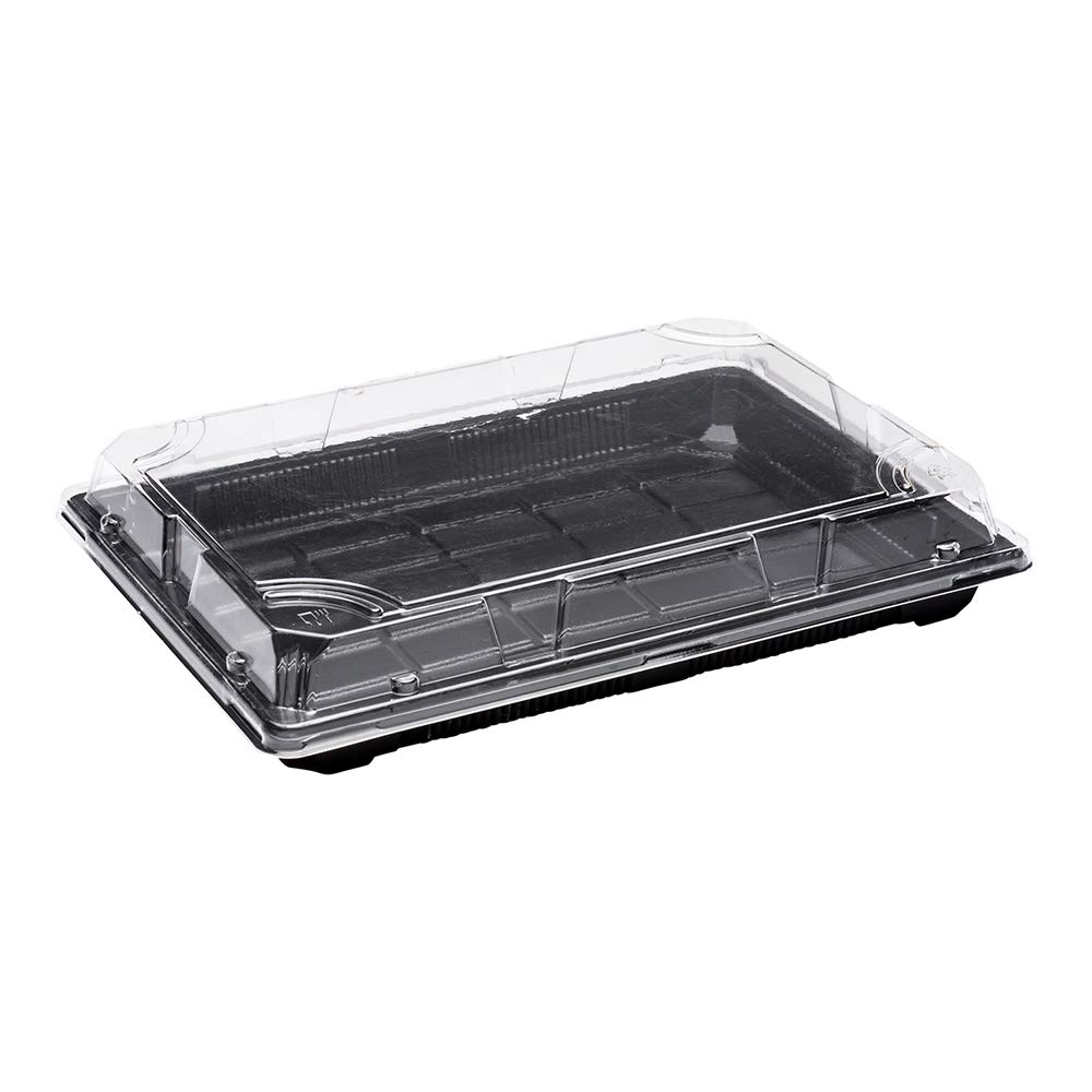 Restaurantware Roku 10.25 x 7.5 Inch 100-Pack Disposable Sushi Trays with Lids - Extra Large Black Plastic Food Containers for Sushi, Appetizers, Entrees & Desserts | Perfect for Takeout, Catering & Restaurant Use