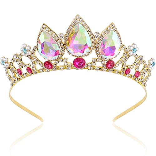 Sparkling Multicolor Crystal Princess Tiara for Little Girls - Gold Birthday Crown for Flower Girls, Prom, and Christmas Gifts | Perfect for Birthday Parties, Pageants, and Dress-Up Play