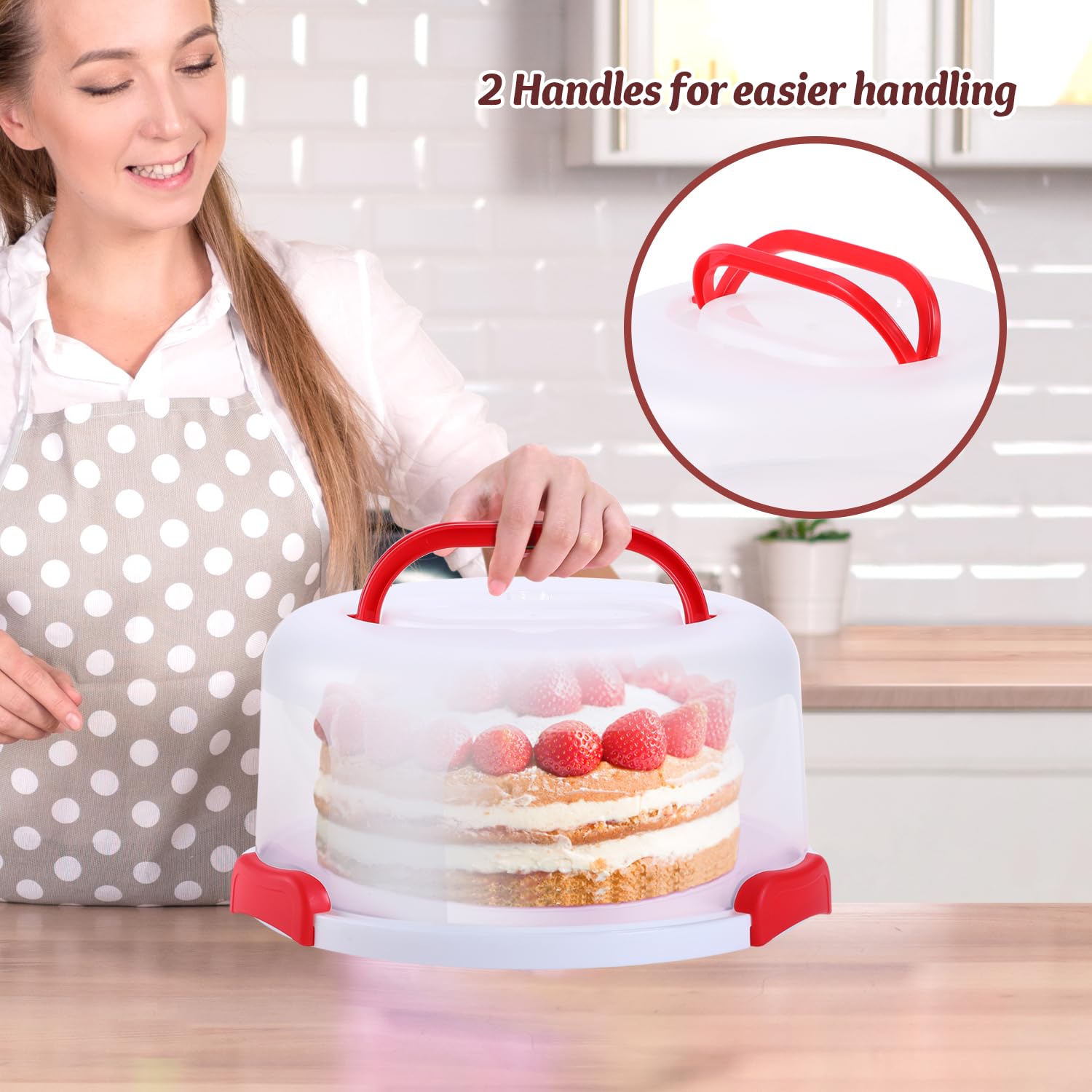 Ohuhu 10 Inch Round Cake Carrier with Lids - BPA-Free Portable Cake Holder for Cupcakes, Pies, Cookies, Nuts & Fruits | Two-Sided Base Design | Perfect for Parties, Picnics & Gift Giving