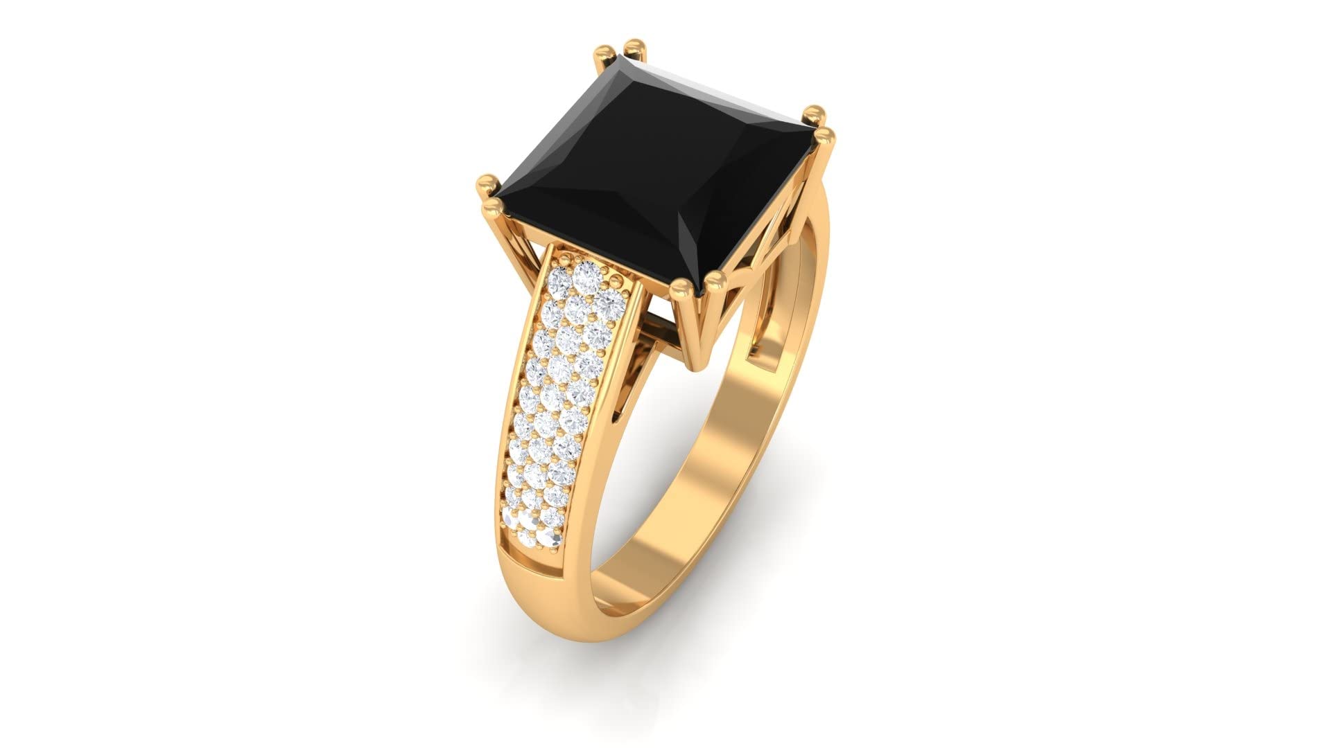 8mm Princess Cut Lab-Created Black Diamond Ring - 3 Carat Moissanite Accented Engagement Ring in 14K Solid Gold - Perfect for Proposals, Anniversaries & Special Occasions