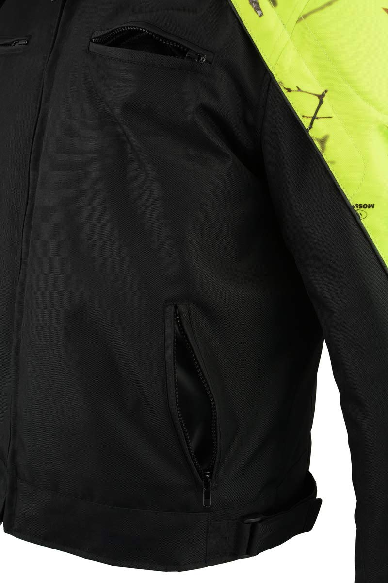 Milwaukee Leather MPM1787 Men's Black & Neon Orange Textile Motorcycle Jacket - Mossy Oak Camo Design for Outdoor Riding & Adventure