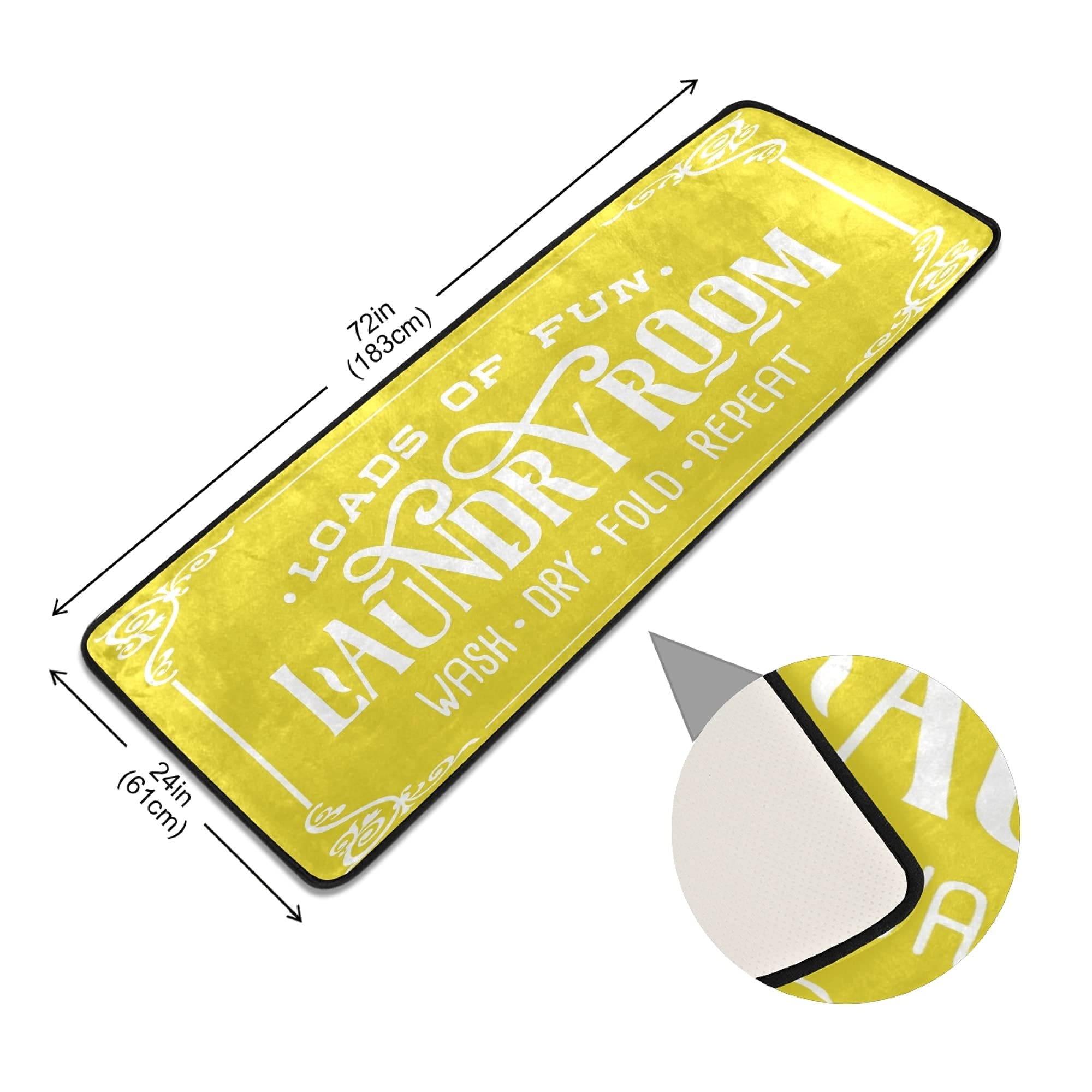 KLL Machine Washable Laundry Rug - 72x24 Inch Non-Slip Laundry Room Runner for Farmhouse Decor - Yellow Washable Rug for Front of Washer & Dryer - Perfect for Mudrooms, Utility Rooms & Laundry Areas