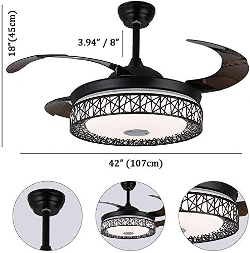 42 Inch Modern Retractable Ceiling Fan with LED Lights - 7 Color Dimmable Bluetooth Chandelier Fan, 3 Speed Remote Control - Perfect for Dining Room & Living Room Lighting & Air Circulation