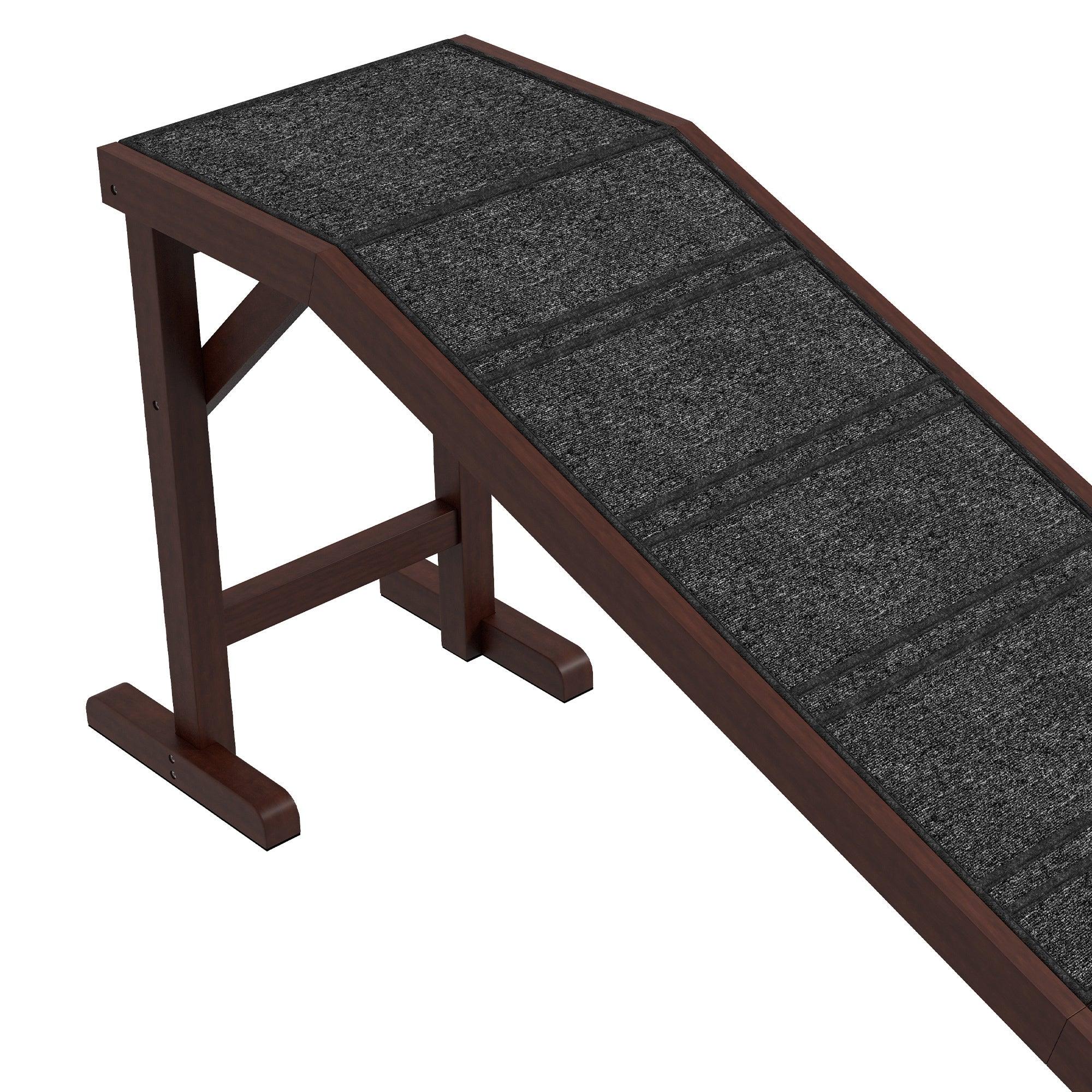 Non-Slip Dog Ramp for High Beds - 74 Inch Pet Stairs with Carpeted Top Platform (16x25 Inches, Brown) - Perfect for Small, Elderly & Injured Dogs to Safely Access Furniture