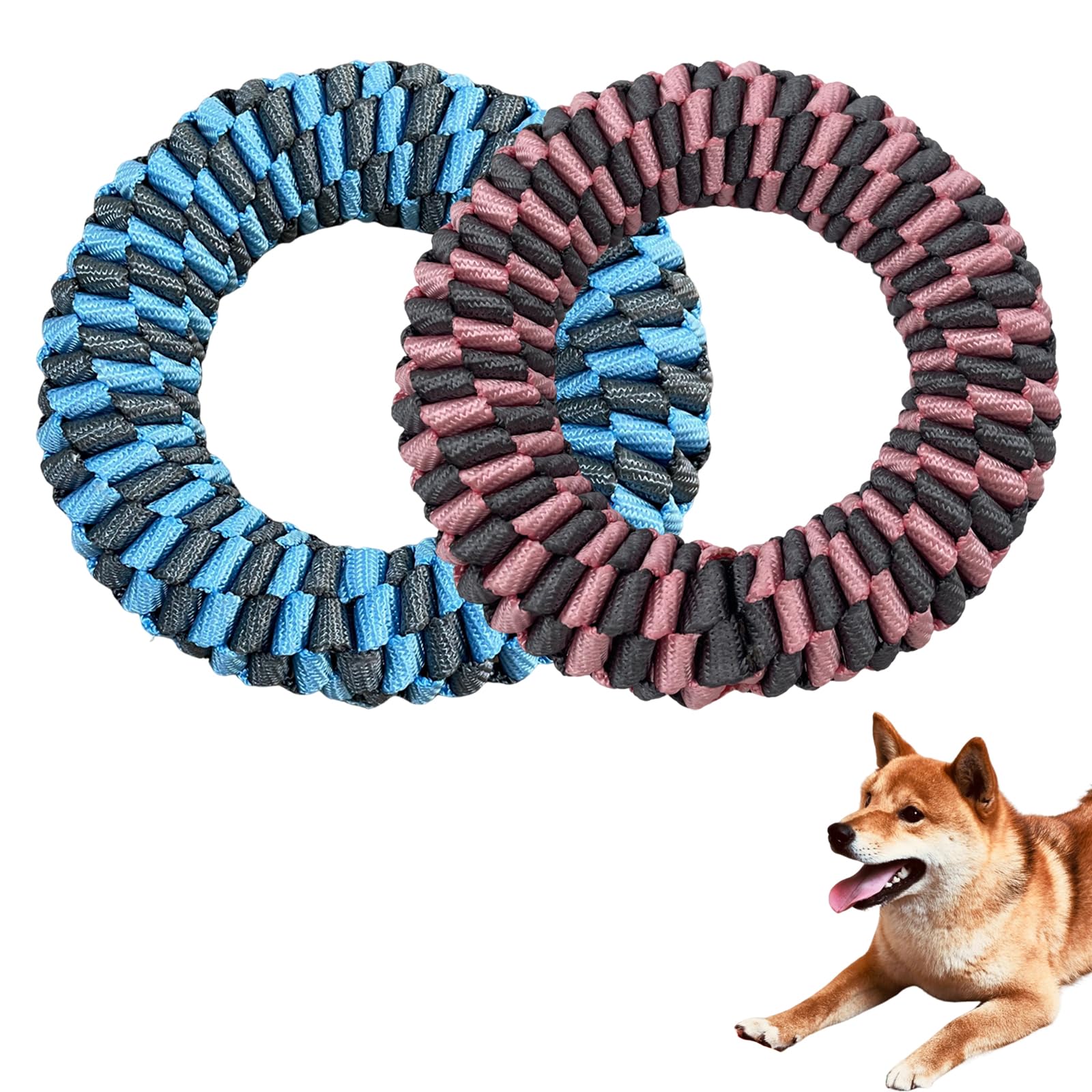 **Durable Dog Chew Toys for Boredom Relief & Dental Care - 2 Pack Rope Toys for Medium & Large Dogs (Pink Gray & Blue Gray Rings) - Perfect for Playtime & Teeth Cleaning**
