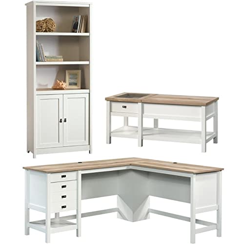 Home Square 3-Piece L-Shaped Desk Set with 3-Shelf Bookcase & Coffee Table - Perfect for Home Office, Study Room & Small Space Organization