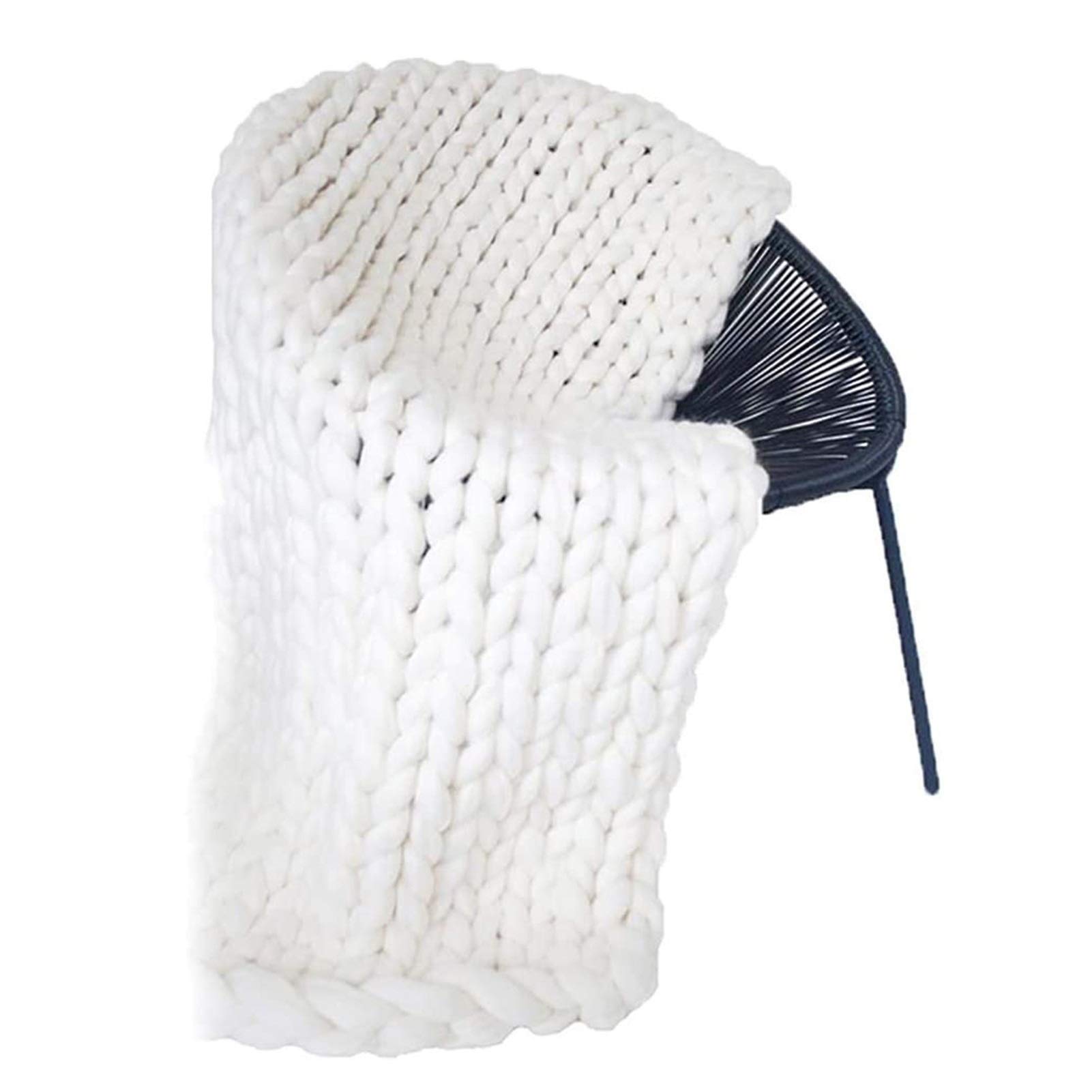 Luxury Chunky Knit Blanket - Super Thick & Warm Braided Cable Yarn Throw - No Shedding, 200x200cm (79x79inch) White - Perfect for Cozy Nights, Sofa Lounging & Bedroom Decor