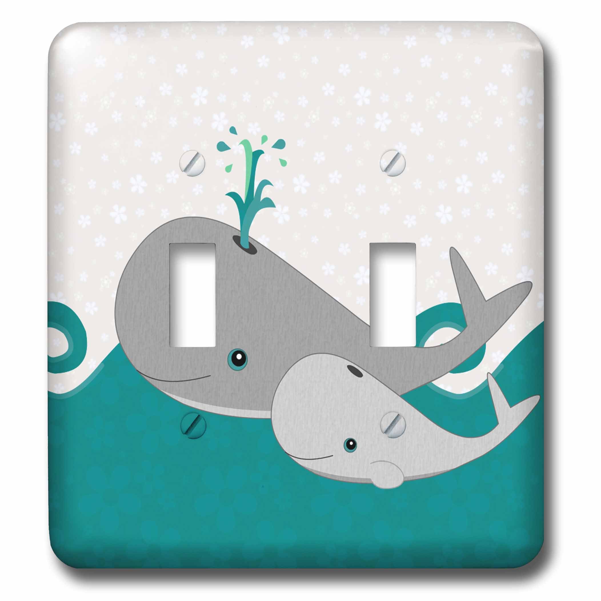 3D Rose Cute Whale and Baby on The Ocean Double Toggle Switch - Stylish Decorative Switch Plate Cover for Bedroom, Nursery, or Kids Room Decor