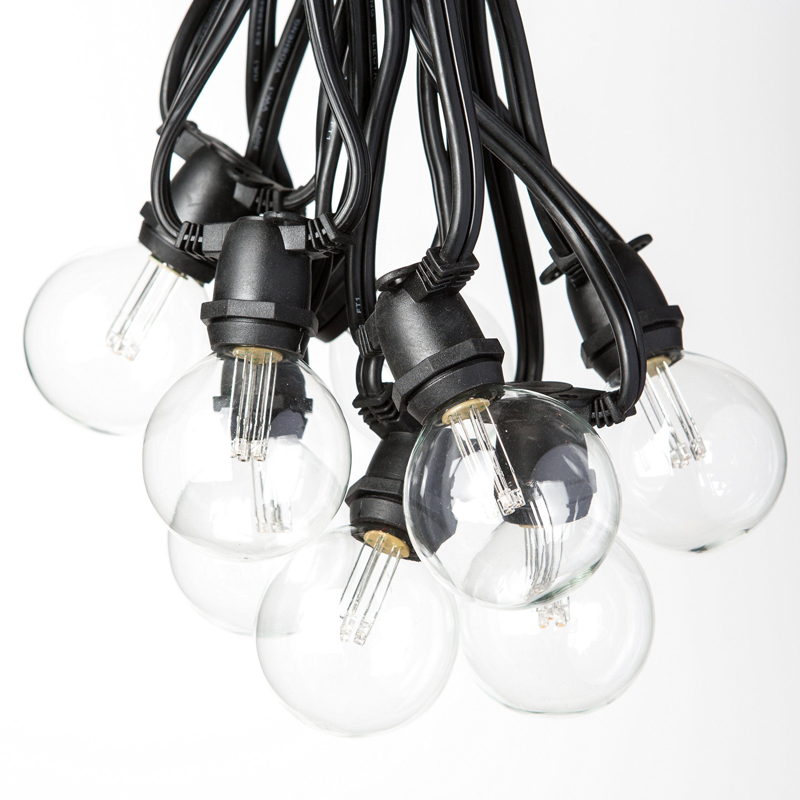 100 Foot C9 Commercial LED G50 Globe String Lights - 80 LED G50 Clear 2 Inch Bulbs (0.6W Each) with Black Wire - Outdoor/Indoor Christmas Lights for Patio, Garden, Wedding & Holiday Decorations
