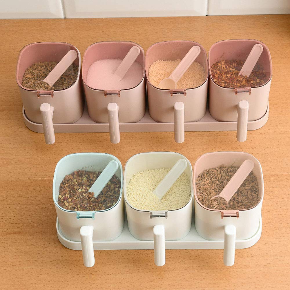 Premium 4-Piece Pink Spice Jar Set with Lids & Serving Spoon - Airtight Kitchen Seasoning Storage Containers for Herbs, Spices & Condiments | Perfect for Cooking, Baking & Pantry Organization