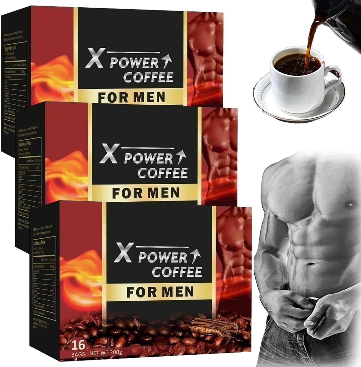 X Power Coffee for Men - Instant Energy-Boosting African Powder Coffee with Natural Ingredients (3 Box) - Perfect for Workouts, Office & Daily Energy Boost