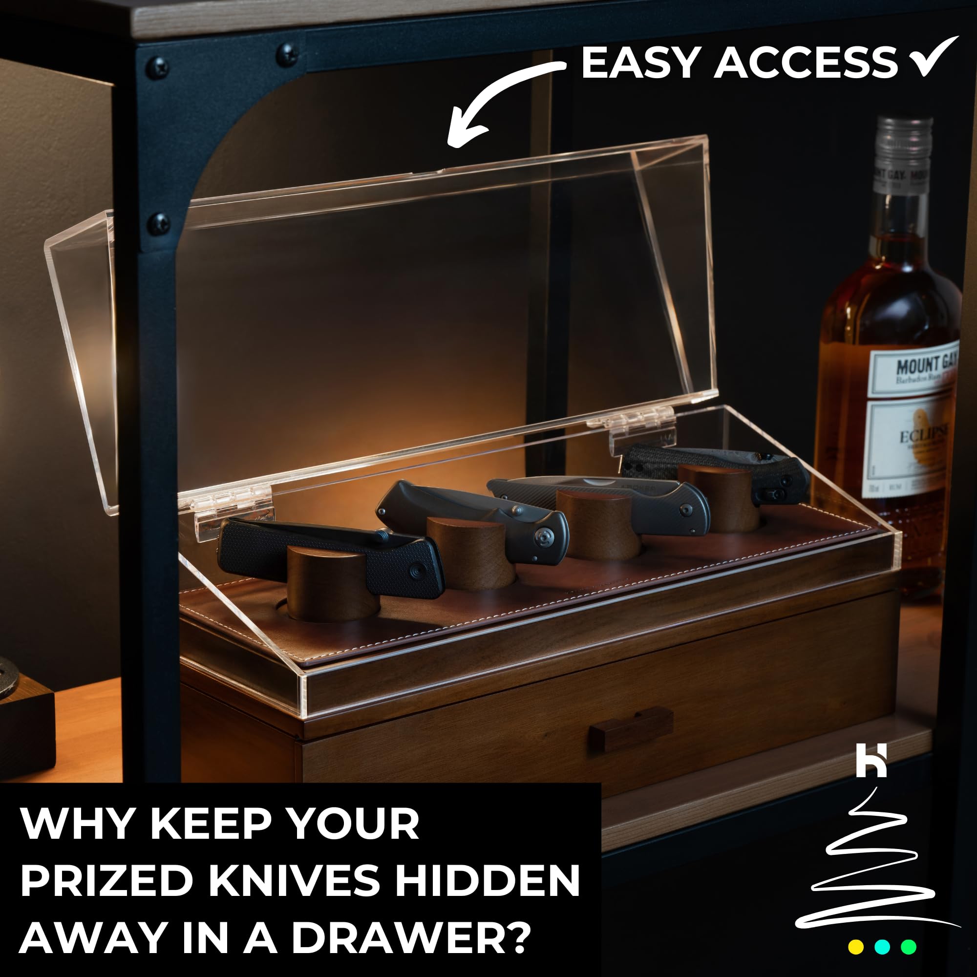 Holme & Hadfield Luxury Wooden Knife Display Case - Holds 6-10 Pocket Knives - Premium Knife Organizer with Drawer for Collectors - Perfect for Home, Office, or Gift Giving