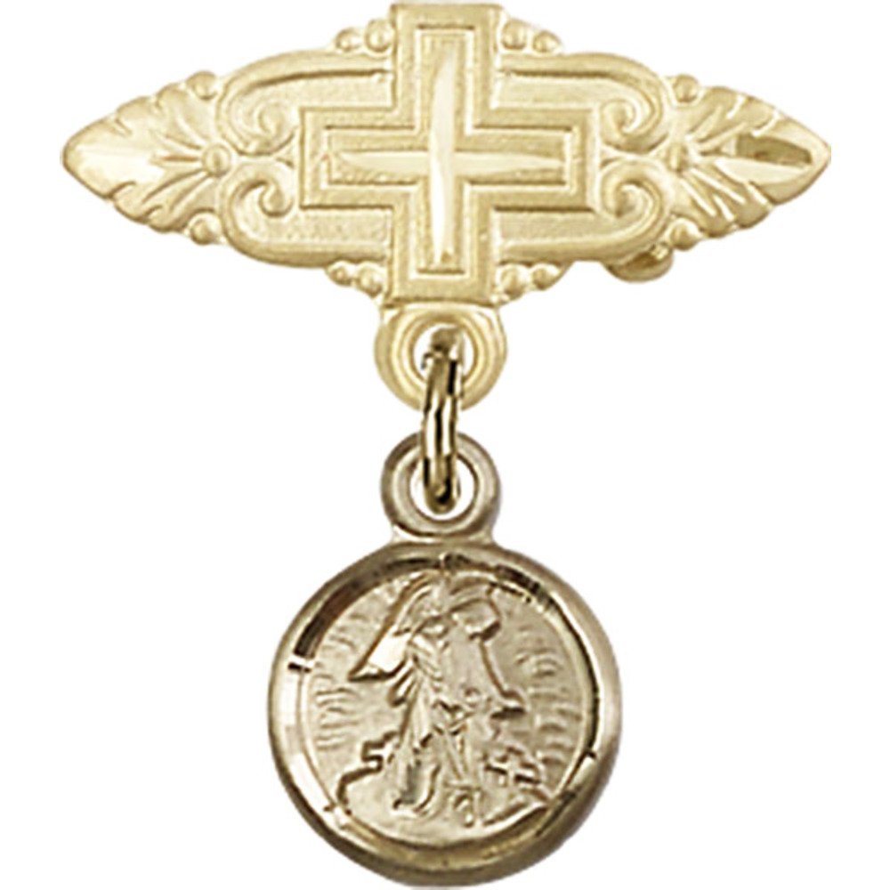 7/8 X 3/4 Inch Gold Filled Guardian Angel Charm Baby Badge with Cross Pin - Perfect for Christening Gifts, Baby Showers & Baptism Keepsakes
