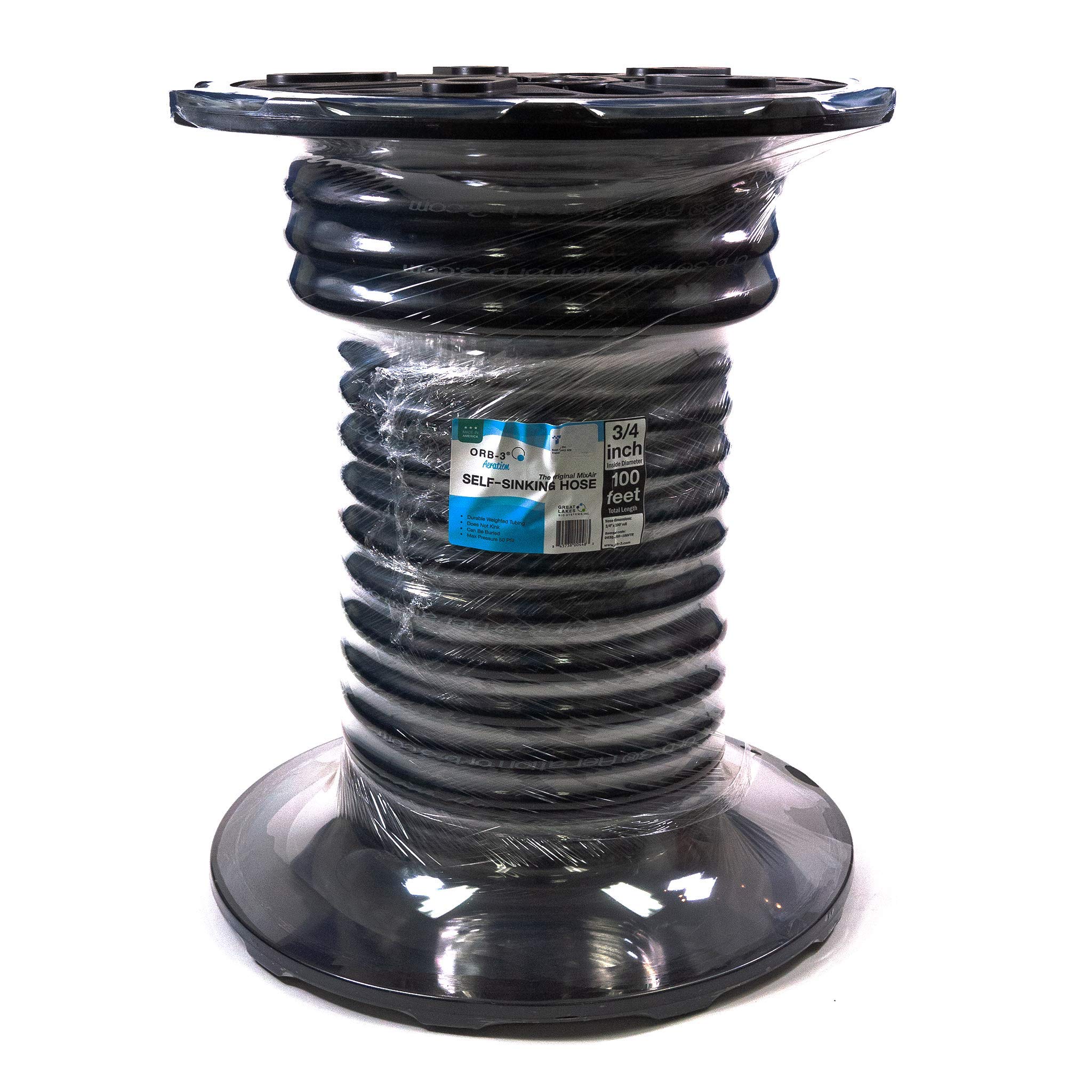 MixAirTech Self-Sinking Aeration Hose - 100 Feet Black D630-750-100FTR for Pond & Lake Aeration, Water Feature Oxygenation, and Aquaculture Systems