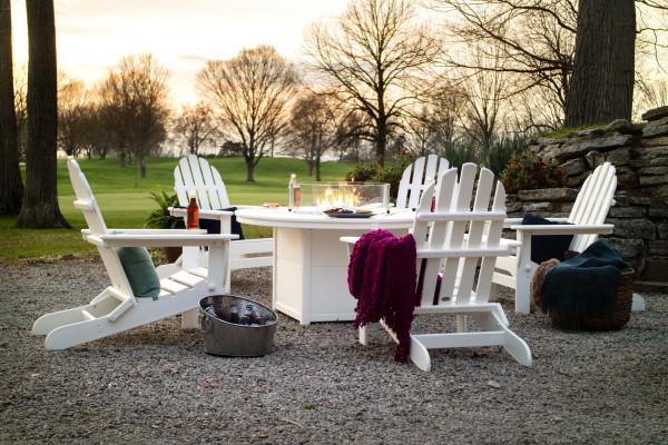 Polywood Classic Folding Adirondack 6-Piece Outdoor Patio Conversation Set with Fire Pit Table - Perfect for Backyard, Garden, and Poolside Relaxation