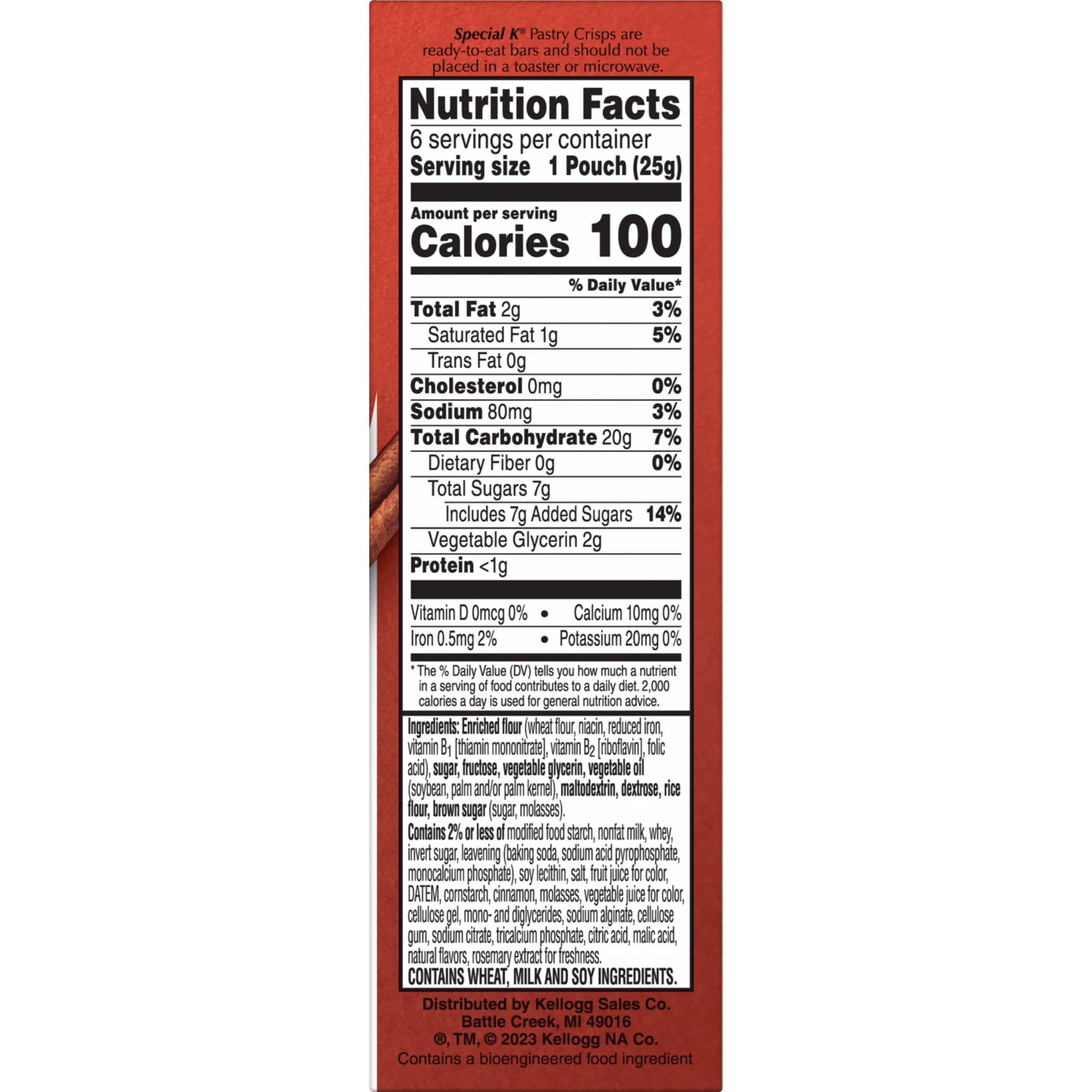 Special K Bar Pastry Crisps - 100 Calorie Snack Bars, Brown Sugar Cinnamon Flavor, 5.28oz Box (12 Count) | Healthy Breakfast On-The-Go, Office Snacks & Kids Lunchbox Treats