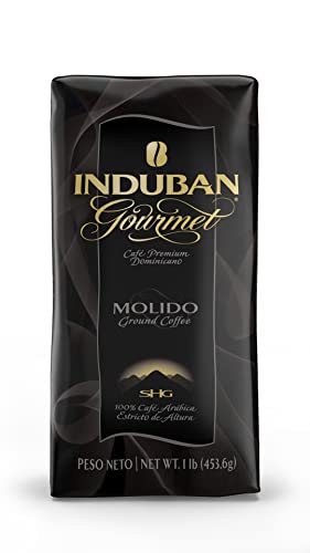 Induban Gourmet Premium 100% Arabica Ground Coffee - 16 oz Bag of Dominican Republic Coffee for Home Brewing & Office Use
