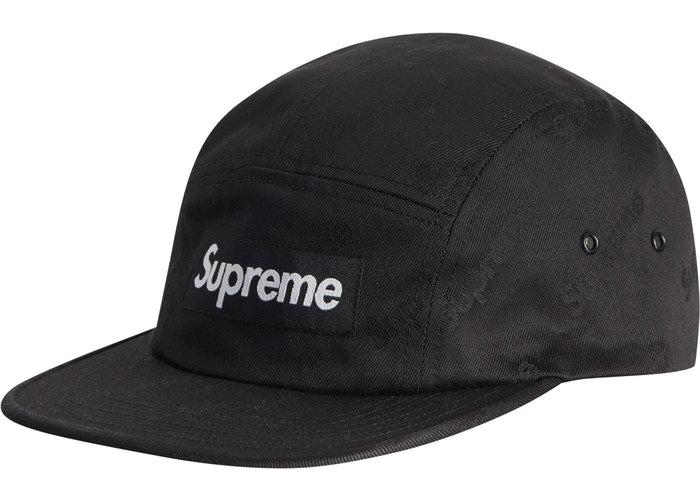 Supreme Jacquard Logos Twill Camp Cap - Black Adjustable Dad Hat for Men & Women | Streetwear Fashion, Urban Style, Casual Outdoor Wear