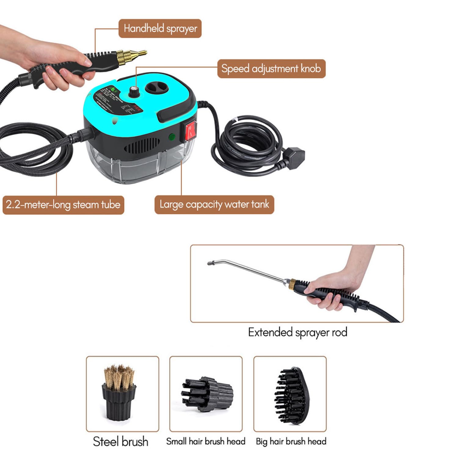 2500W Handheld Steam Cleaner for Home - Fast Heating & 3 Brushes | Deep Cleaning Floors & Upholstery