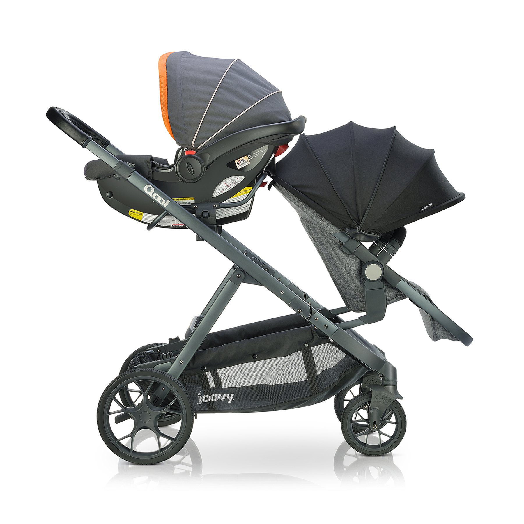 Joovy Qool Stroller - Adjustable Single, Double & Triple Stroller for Toddlers | Lightweight & Customizable Baby Stroller in Grey Melange | Perfect for City Walks, Shopping & Family Outings