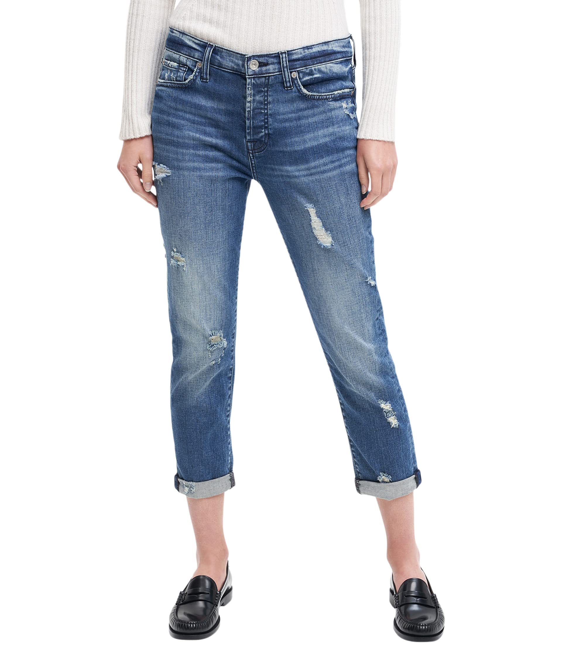 7 For All Mankind Women's Boyfriend Jeans - Relaxed Fit Distressed Denim Pants for Casual Wear & Everyday Outfits | Trendy High-Quality Jeans for Women | Perfect for Weekend, Shopping & Street Style Fashion