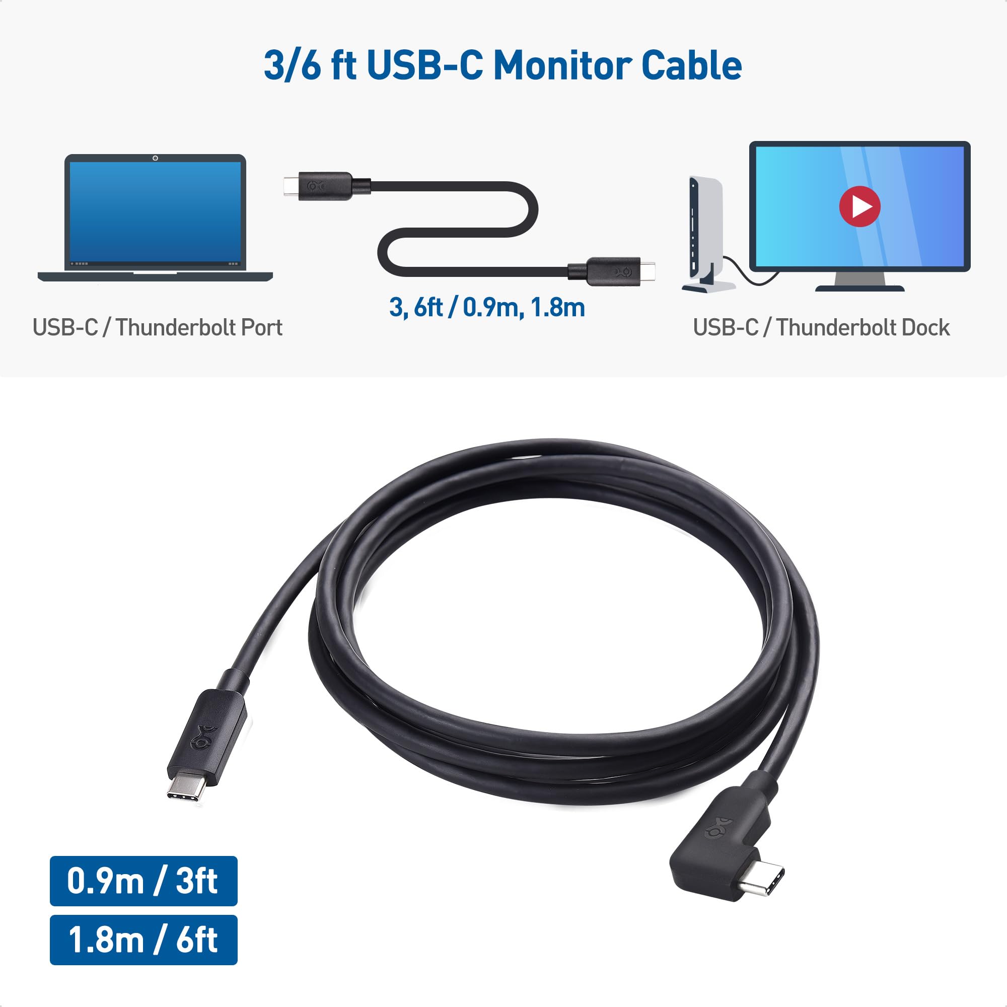 20Gbps USB C to USB C Right Angle Cable 0.9m/3ft - High Speed Data Transfer & 240W Fast Charging | Durable Black Braided Cable for Laptops, Phones & Gaming Devices | Perfect for Tight Spaces & Travel