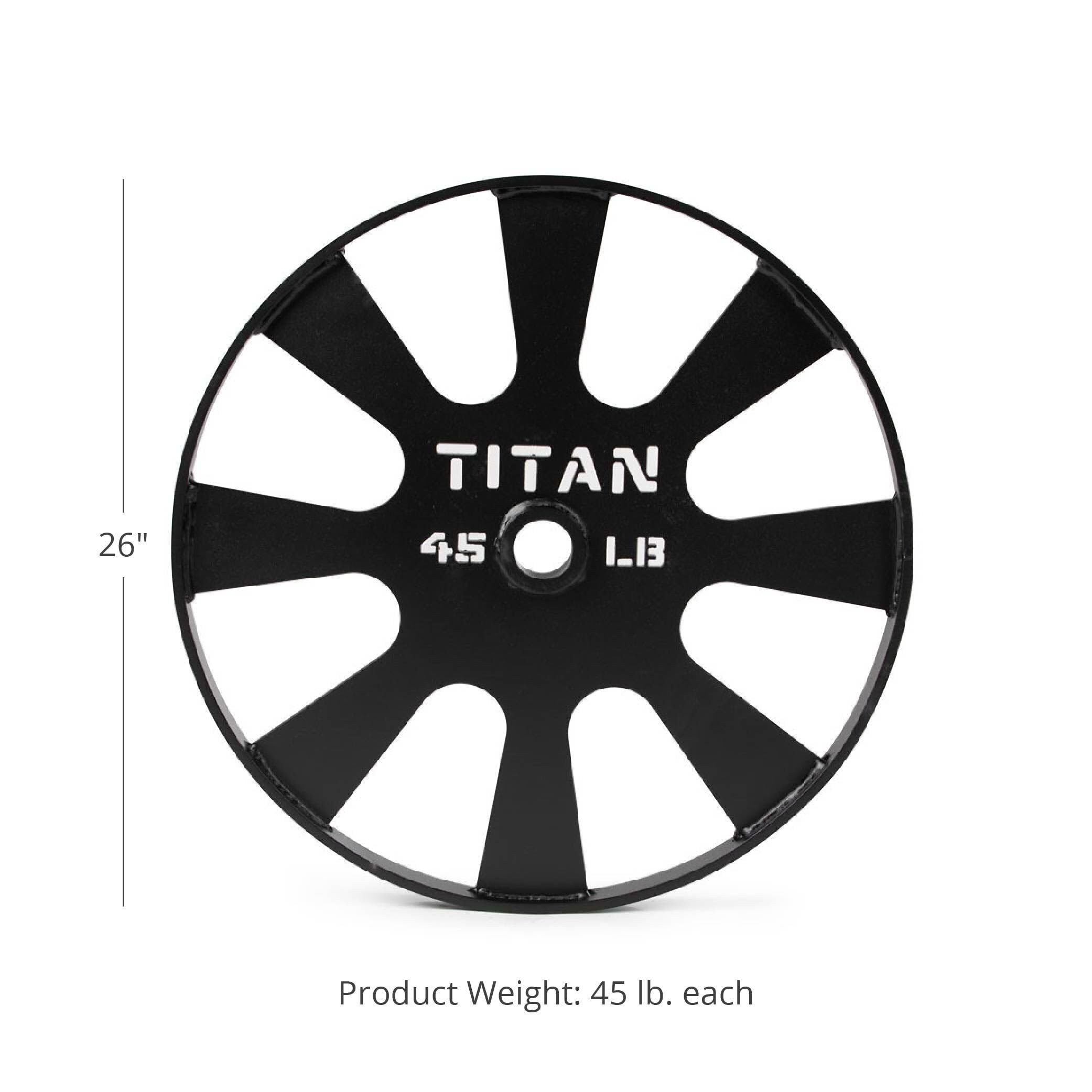 Titan Fitness 45 LB Wagon Wheel Pulling Blocks - 26-inch Steel Deadlift Weight Plates for Strength Training & CrossFit Workouts