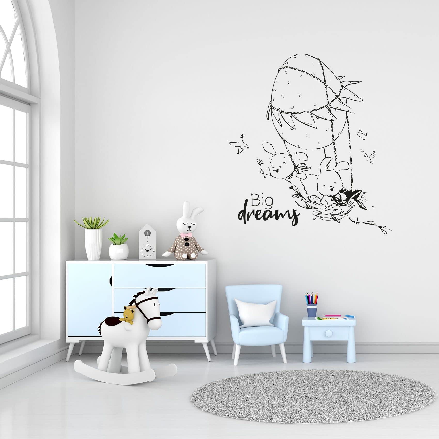 Big Dreams Bunny Hot Air Balloon Vinyl Wall Sticker - Inspirational Quote Decal for Kids Room, Nursery, Bedroom & Playroom Decor (10x8 inch) - Perfect for Baby Shower Gifts & Children's Home Decoration