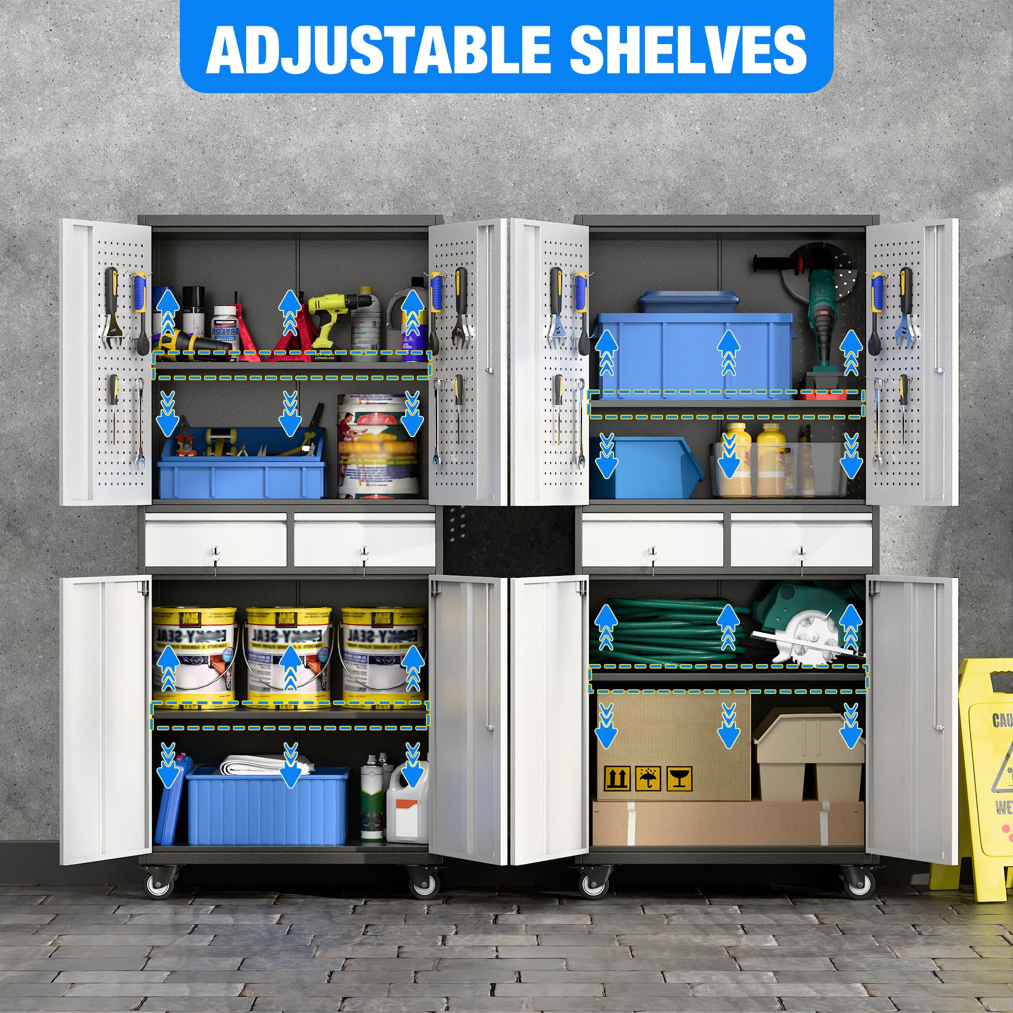 Aobabo Heavy-Duty Metal Storage Cabinet with Locking Doors & Pegboard - 2-Drawer Steel Rolling Tool Cabinet with Adjustable Shelves for Garage, Home, Office & Kitchen - Easy Assembly (Black Gray) - Perfect for Organizing Tools, Supplies & Equipment