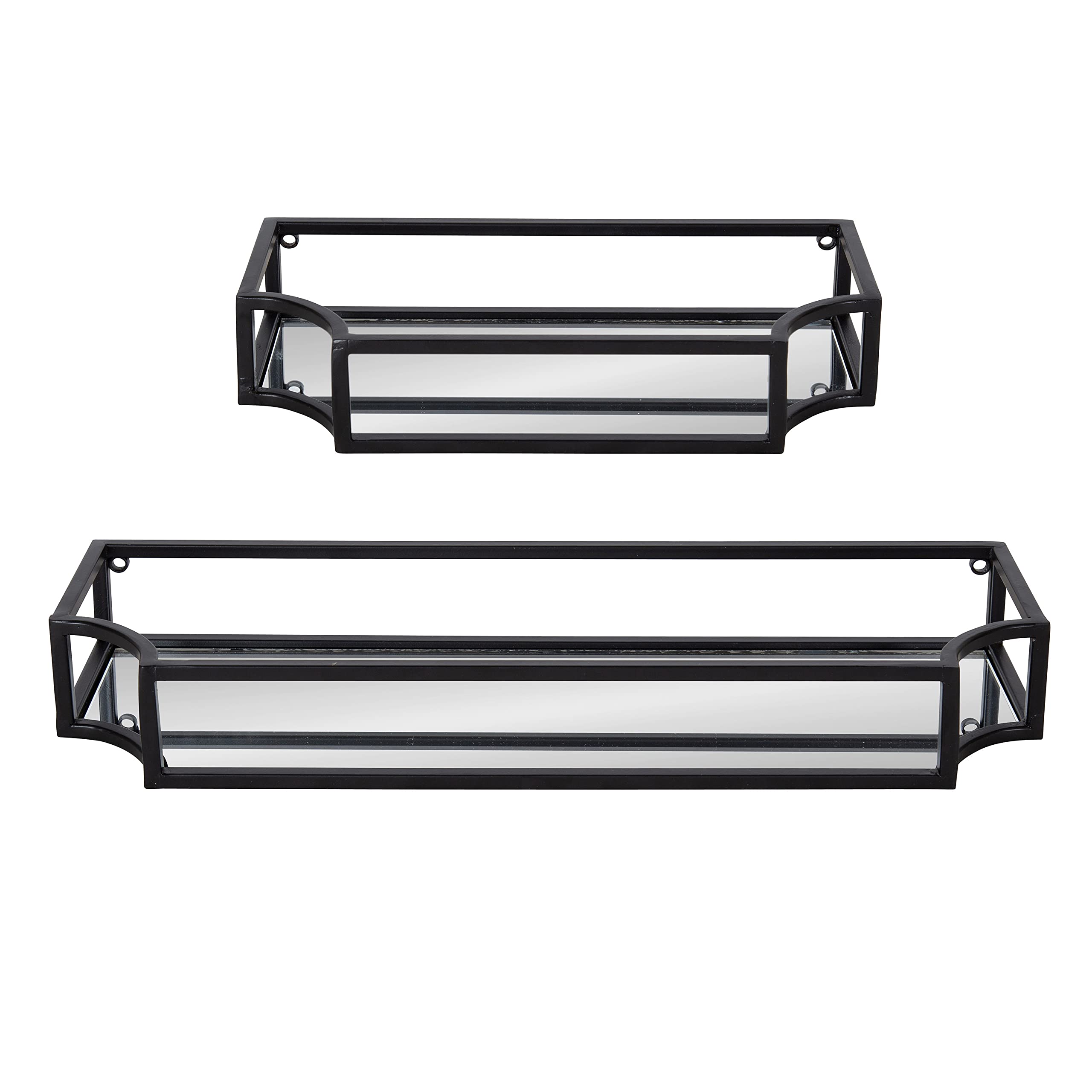 Kate and Laurel Ciel Modern Floating Shelves - Set of 2 Black Glass Shelves with Metal Frame for Wall Storage & Display | Perfect for Living Room, Bedroom, Bathroom Decor & Organizing Books, Plants, Photos