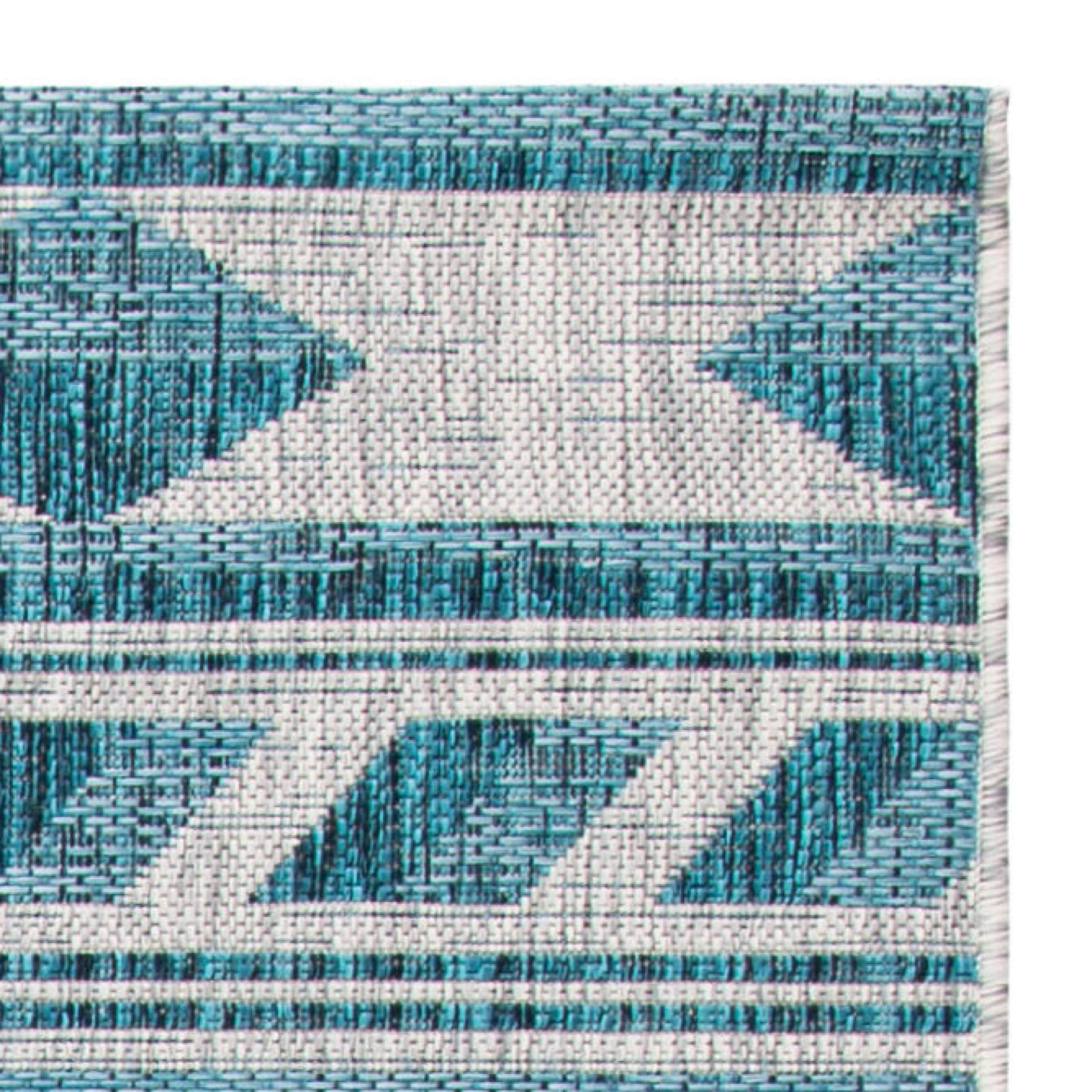 SAFAVIEH Courtyard Collection 8' x 11' Grey/Teal Indoor Outdoor Waterproof Area Rug - Easy Clean, Stain Resistant for Patio, Backyard, Mudroom & High Traffic Areas
