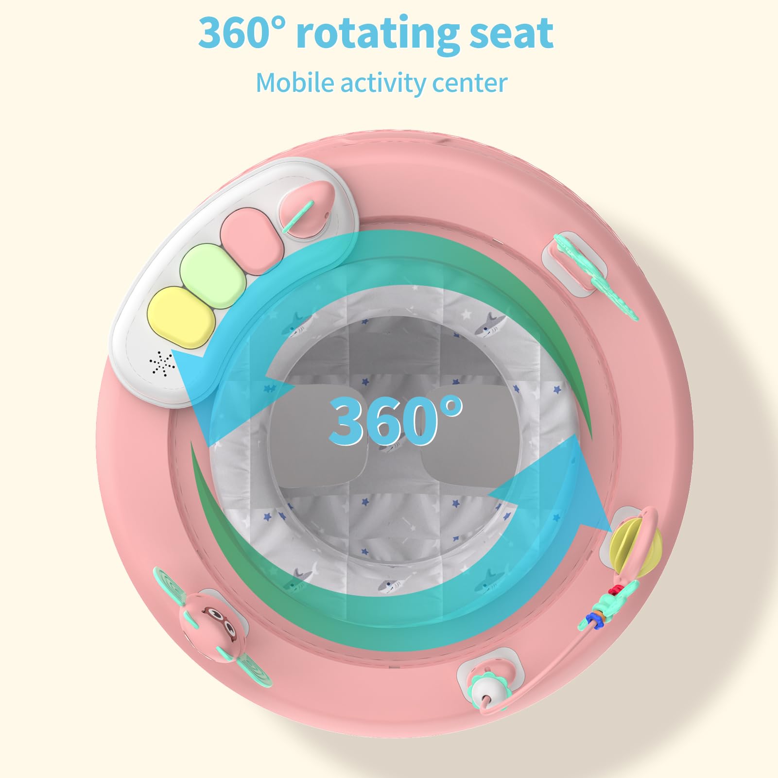 360° Swivel Baby Walker with Music & Lights - Adjustable Height Activity Center for Infants 6-12 Months | Detachable Toys, Bounce Foot Pad | Perfect for Learning to Walk & Indoor Playtime