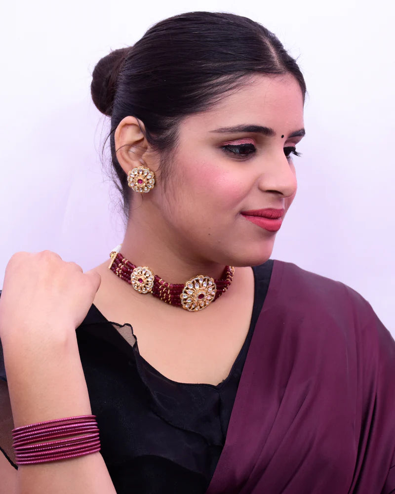 Elegant Gold Plated Royal Kundan Choker Necklace Set with Matching Earrings | Indian Bridal Jewelry for Weddings, Parties & Special Occasions