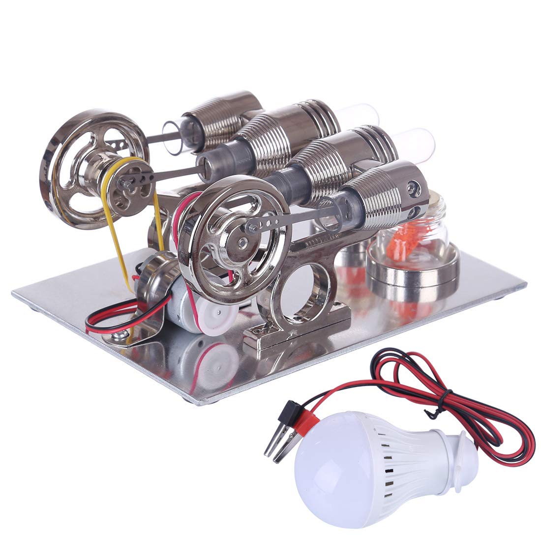 Yamix Double Cylinder Stirling Engine Model - Educational Physics Science Toy for Kids & Adults - Electricity Generator DIY Kit for Home, School & Office Experiments