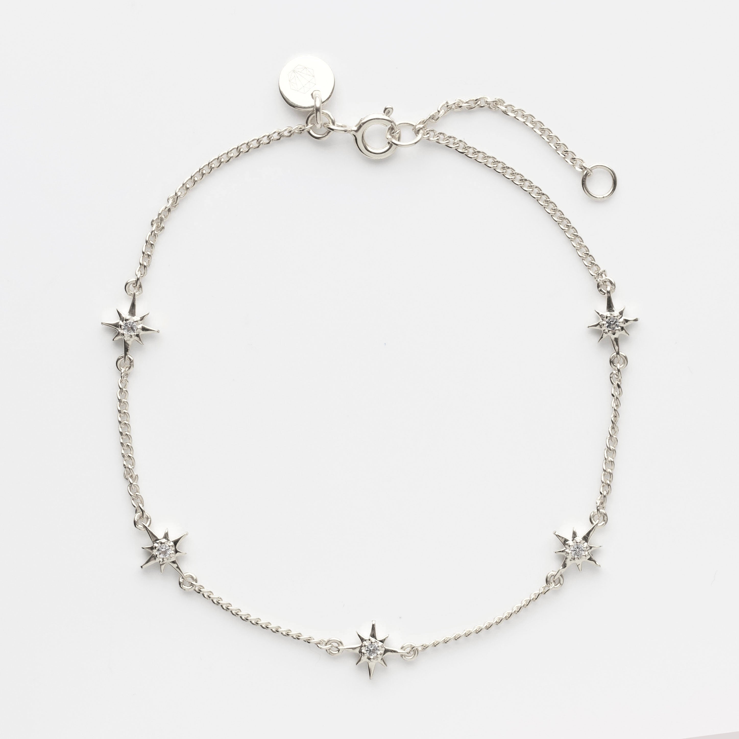 Celestial Dainty White Topaz Star Bracelet for Women - Elegant Sterling Silver Adjustable Charm Bracelet - Perfect for Birthday, Anniversary & Everyday Wear