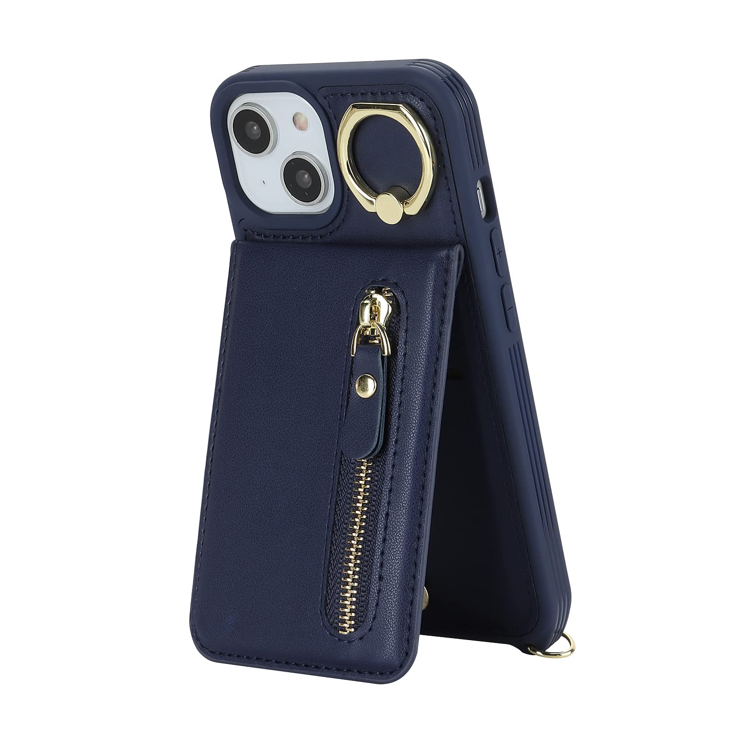 Premium Shockproof iPhone 14 Case with Card Holder & Crossbody Strap - Wallet Phone Case with Kickstand & Zipper for Women (Blue) | Perfect for Travel, Shopping & Everyday Use