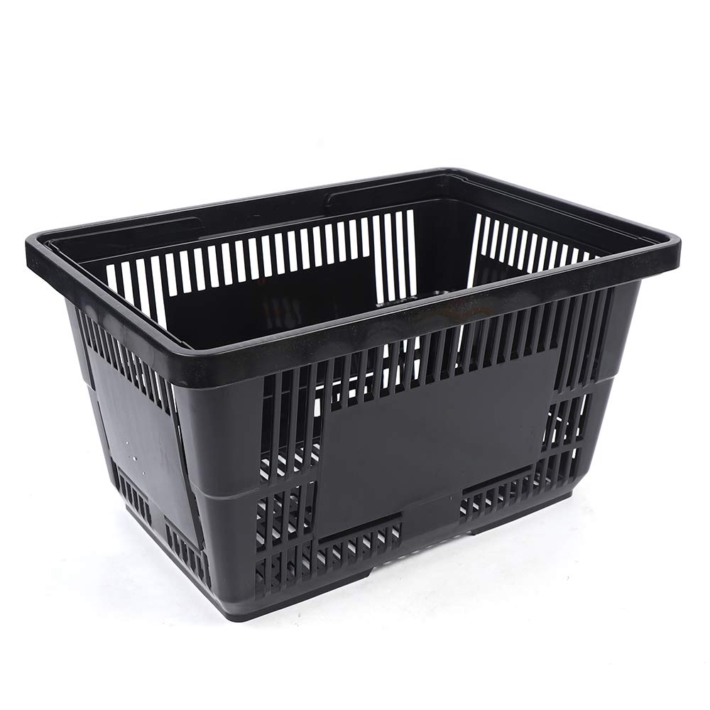 Black Mesh Shopping Baskets with Handles - 28L Portable Plastic Basket Set (12-Pack) - Durable Retail & Supermarket Storage Solution for Groceries, Laundry, or Home Organization