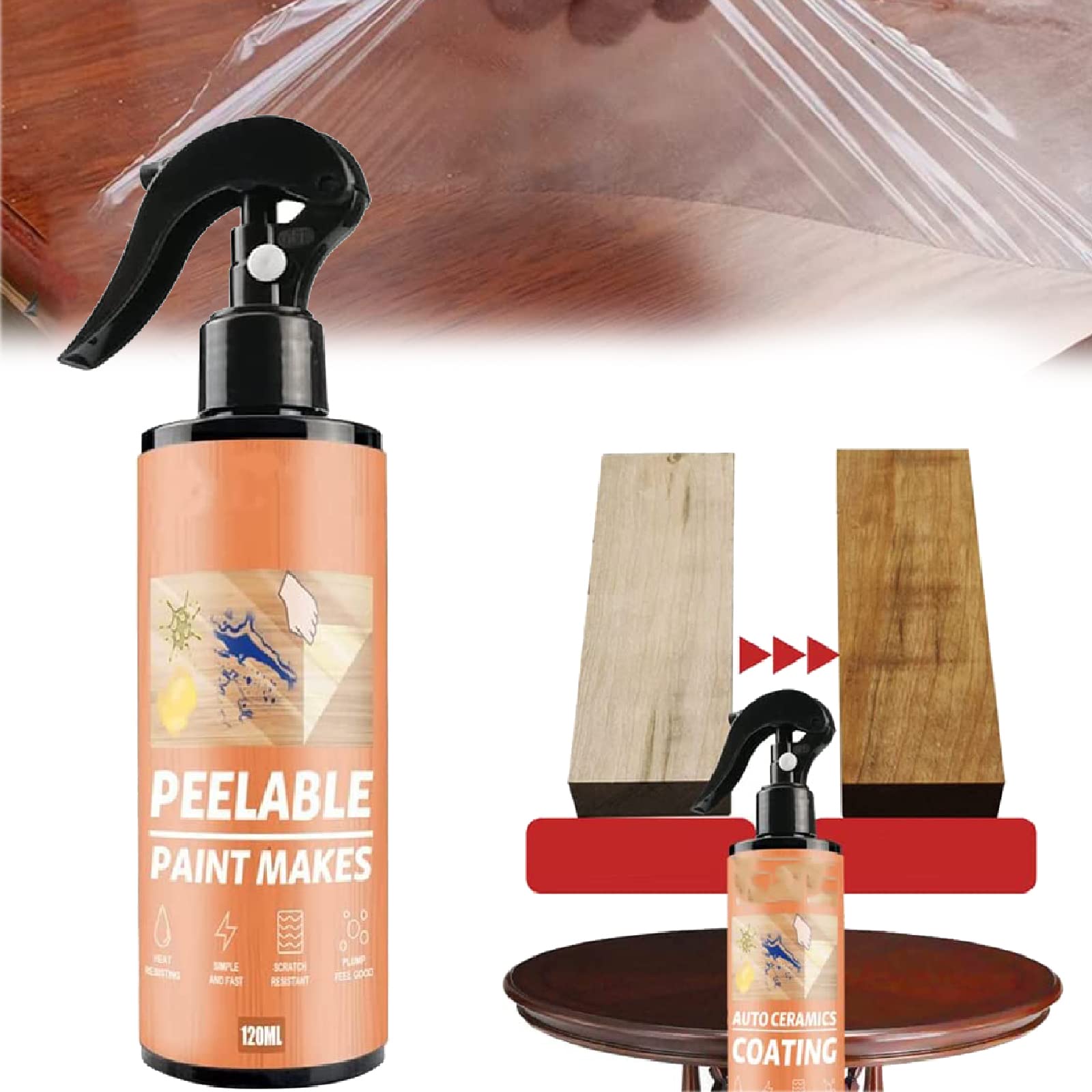 Furniture Protective Coating Spray - Clear Waterproof High-Temperature Resistant Peelable Film for Tables, Cabinets & Wood (120ml) | Ideal for Home, Office & DIY Furniture Protection