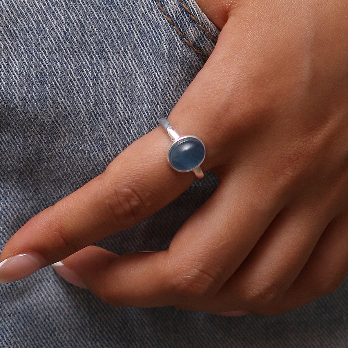 Blue Moonstone Ring for Women – Genuine Sterling Silver Adjustable Band – Elegant Healing Crystal Jewelry for Meditation, Yoga & Spiritual Gifts