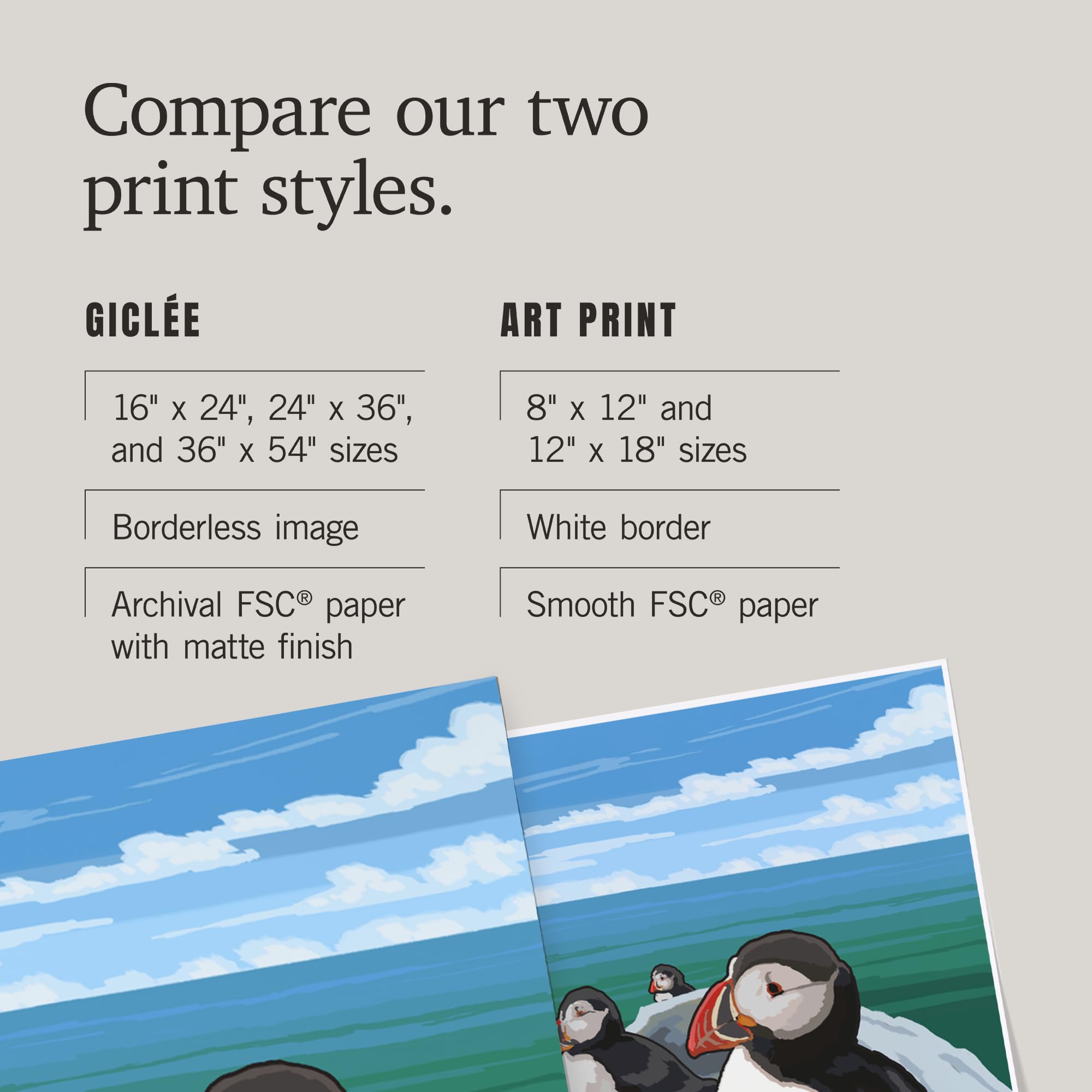 Lantern Press 16x24 Inch Giclee Print - Alaska Puffins on Rock Wall Art - Perfect for Living Room, Bedroom & Office Decor