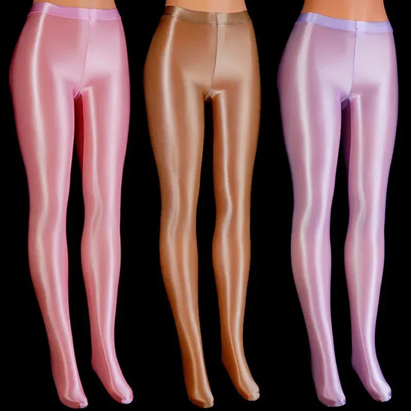 Sexy Women's Transparent Fitness Tights - Shiny Sports Gym Leggings, Satin Glossy Stockings for Dance, Workout & Club Party | High Waisted Yoga Pants for Women | Perfect for Gym, Nightclub & Dance Classes