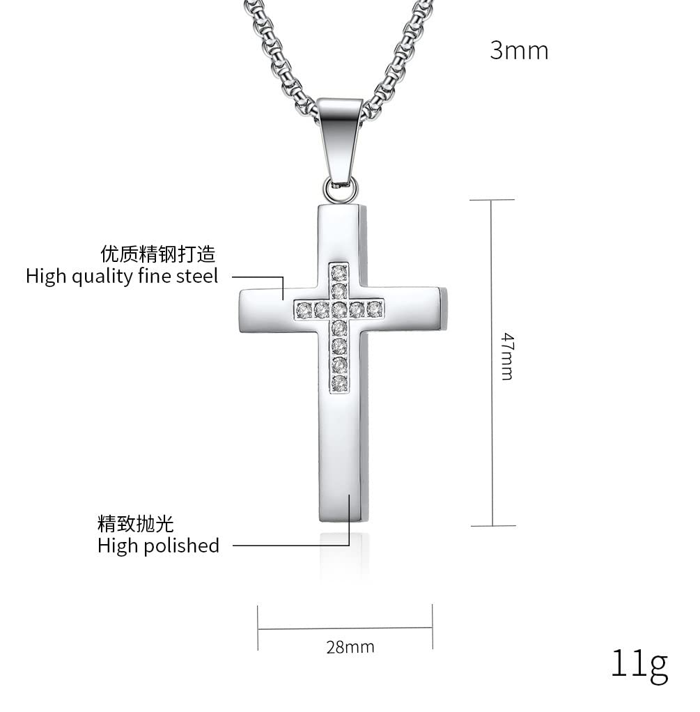 SHNIAN Black Cubic Zircon Cross Pendant Necklace for Men & Women - Religious Jewelry Gift