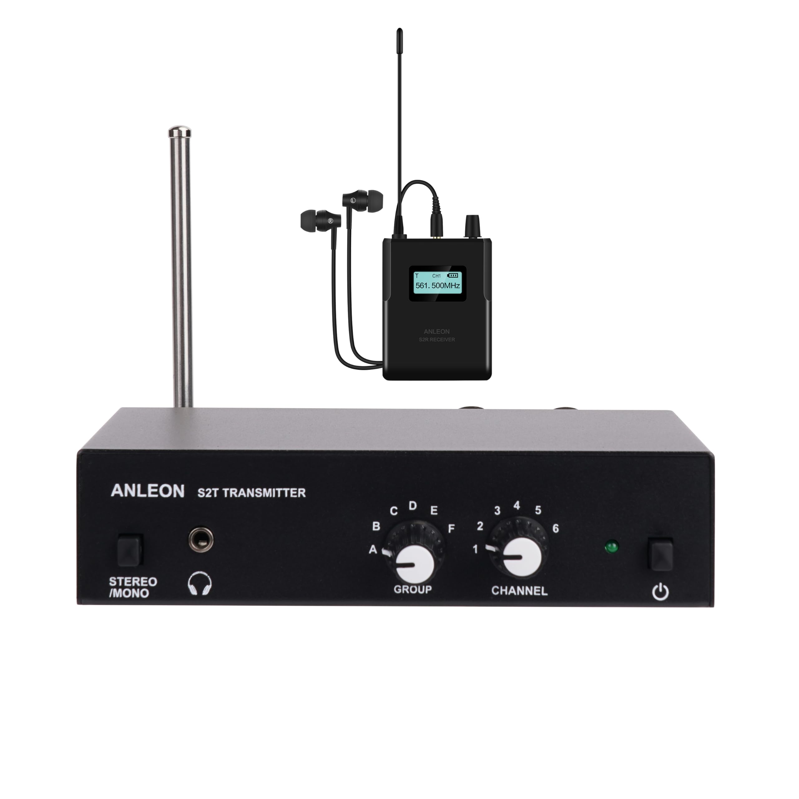 ANLEON S2 UHF Stereo Wireless In-Ear Monitor System (561-568MHz) with 1 Transmitter & 1 Receiver - Perfect for Live Performances, Studio Recording & Stage Monitoring