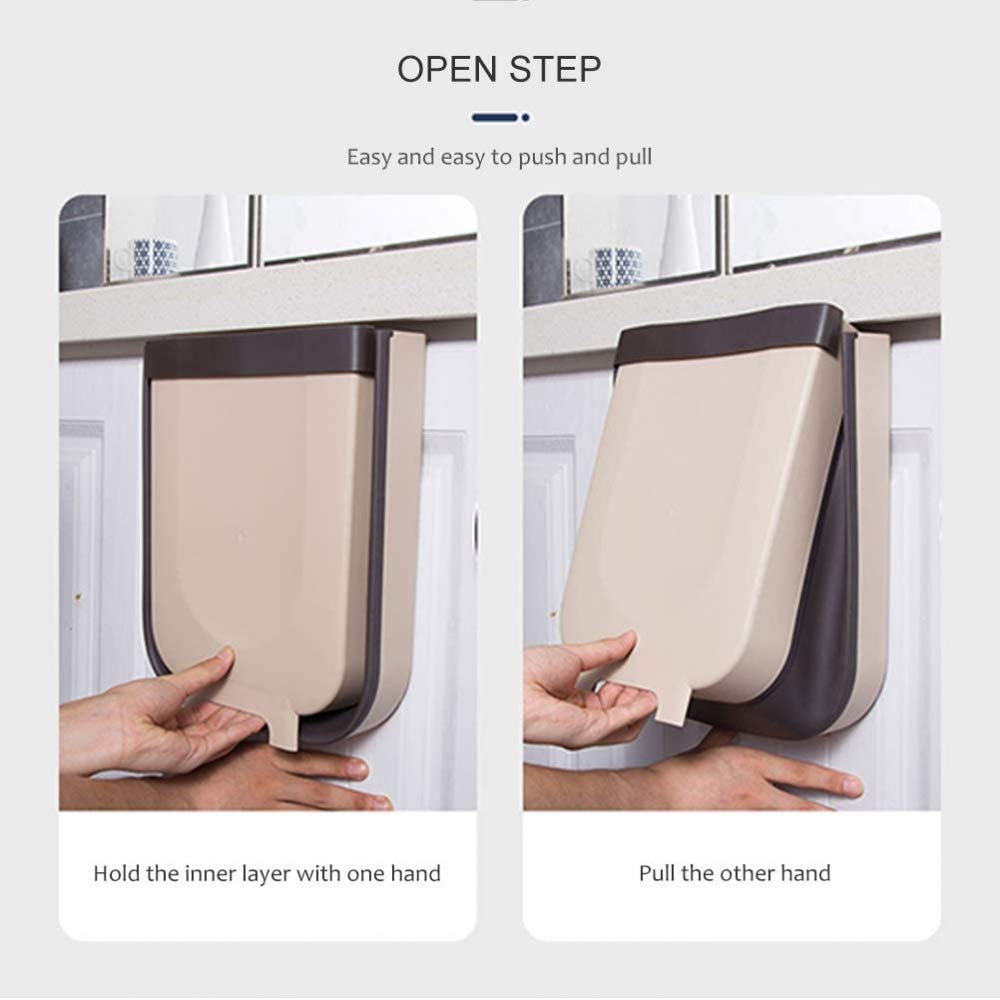 Foldable Wall Mounted Trash Can - Compact Kitchen & Bathroom Waste Bin with Hanging Design for Small Spaces - Perfect for Dorm, Car, Bedroom, and Office Use