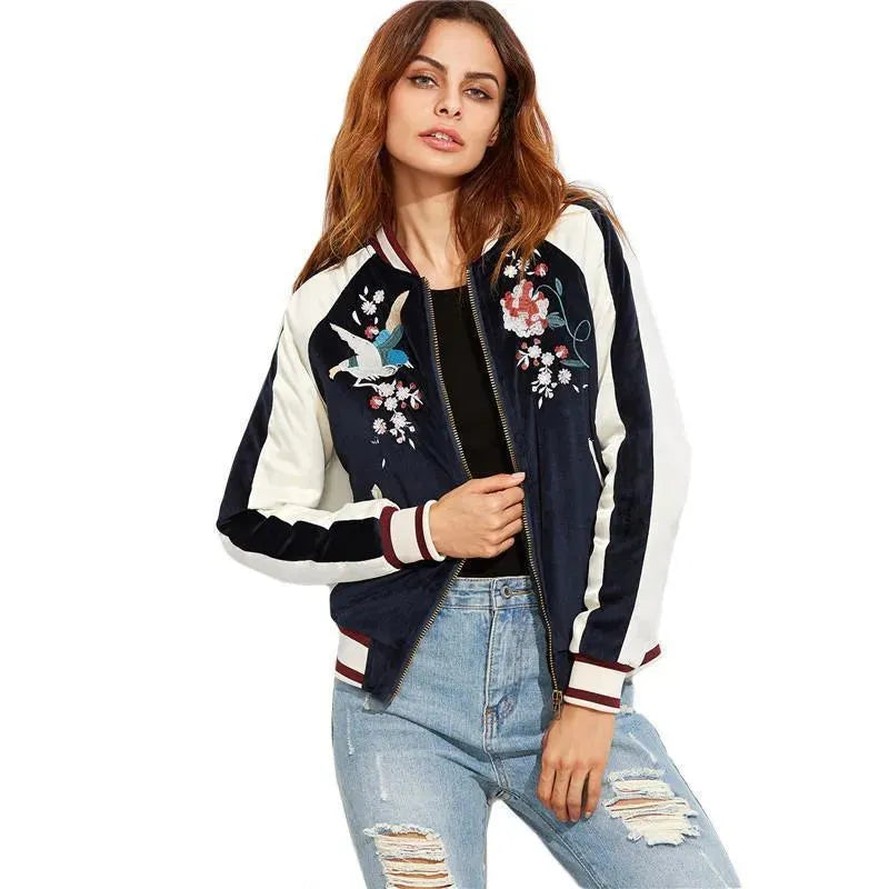 Stylish Floral Bomber Jacket for Women - Lightweight Spring/Summer Fashion Outerwear - Perfect for Casual Outings, Streetwear & Date Nights