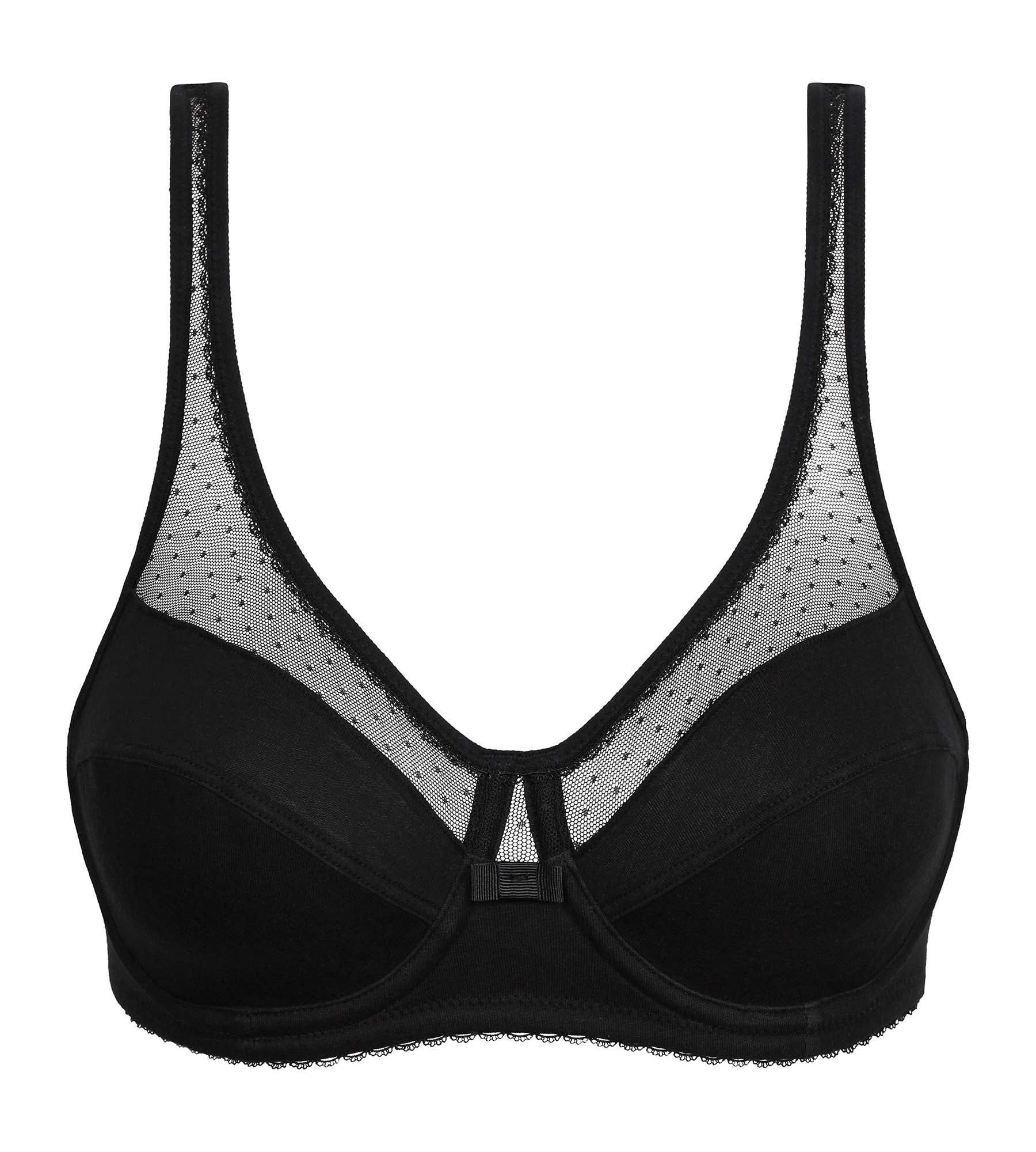 Wire-Free Full Coverage Bra with Wide Straps - Black Organic Cotton Comfortable Support for Everyday Wear & Relaxation