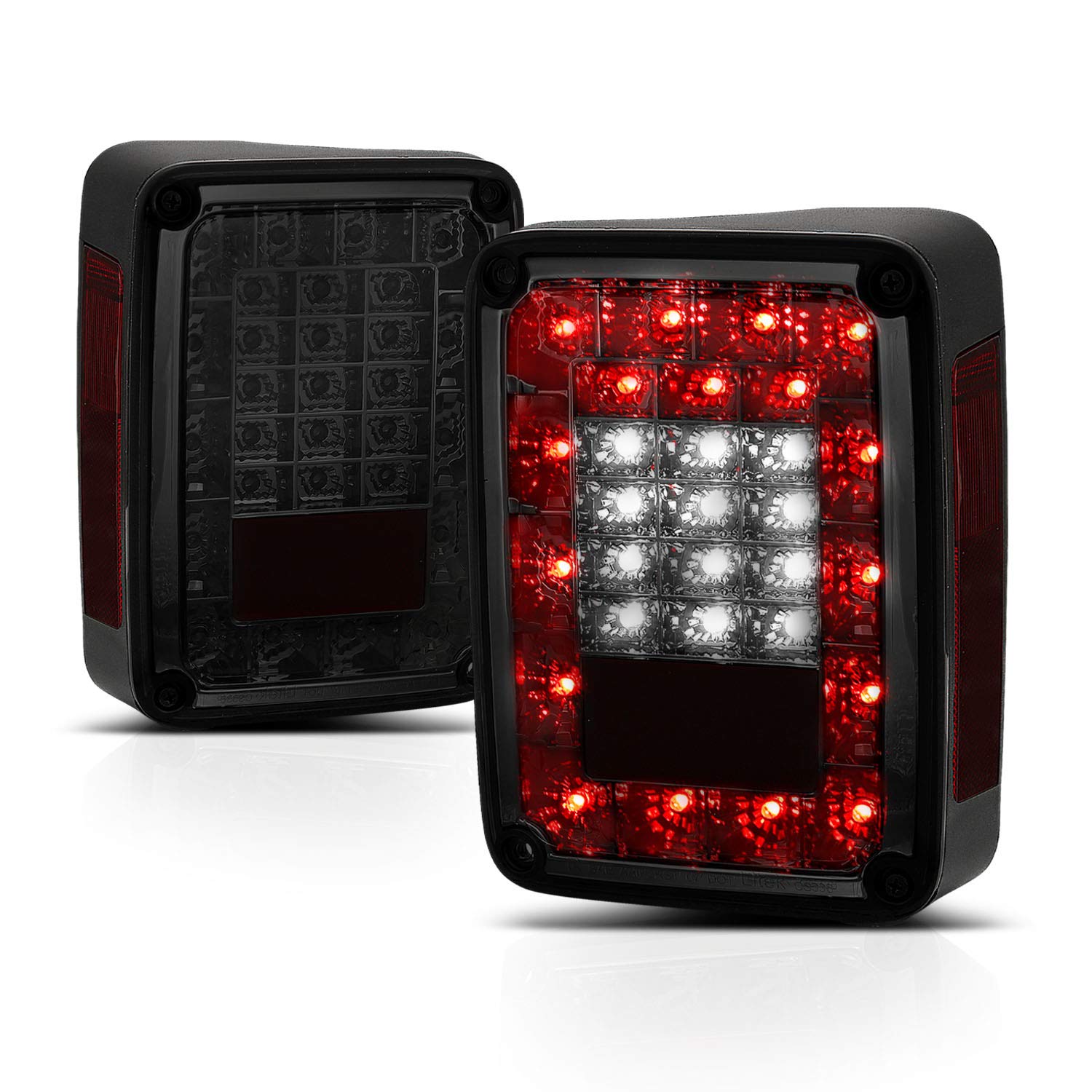 AmeriLite LED Smoke Tail Lights for Jeep Wrangler - Left & Right Side Pair - Waterproof & Durable for Off-Roading, Night Driving & Custom Jeep Builds