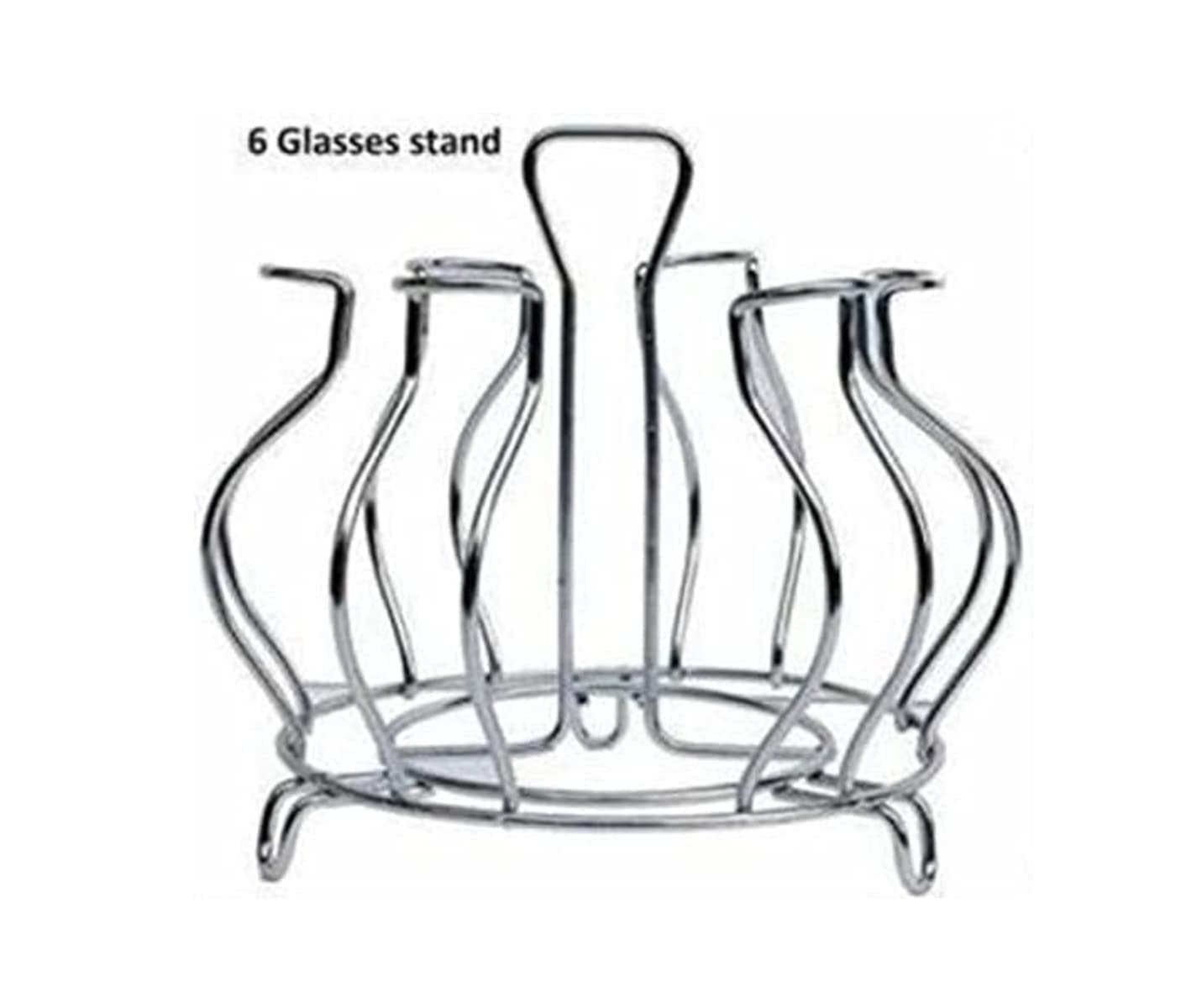 Stainless Steel Lotus Design Glass Holder Rack for 6 Glasses - Kitchen, Dining Table, Home & Office Use - Virgin Glass & Tumbler Stand (Nickel Chrome) | Perfect for Wine Storage, Bar Organization & Party Serving